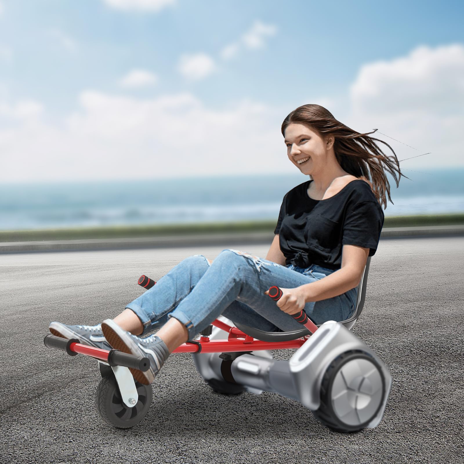 Sedile regolabile Hoverboard, fissaggio universale per scooter di bilanciamento da 6,5 a 10 pollici, accessorio Gokart per bambini e adulti, rosso