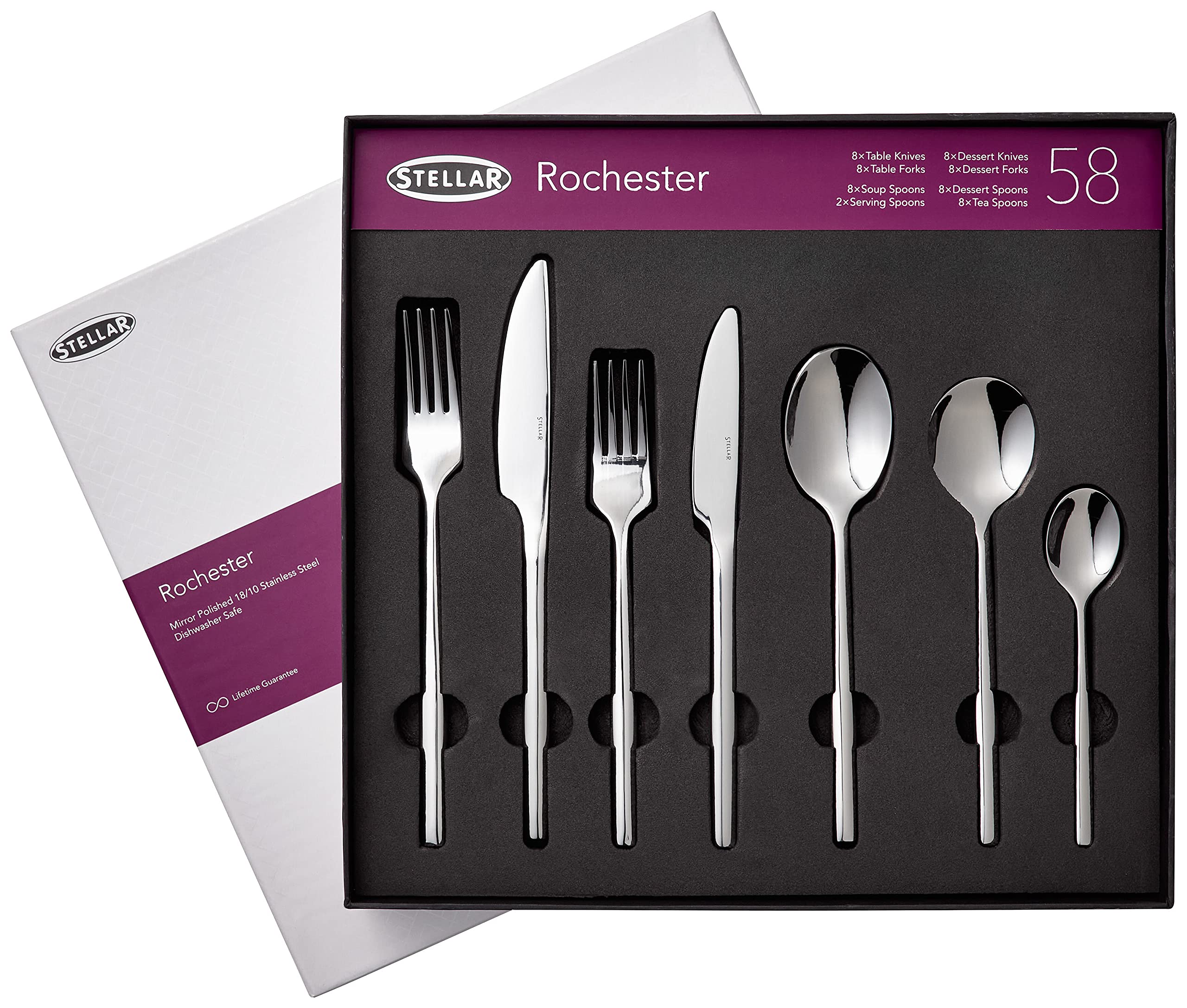 Stellar Rochester BL71 Stainless Steel Cutlery 58-Piece Set for 8 Place Settings with 2 Serving Spoons - Image 2
