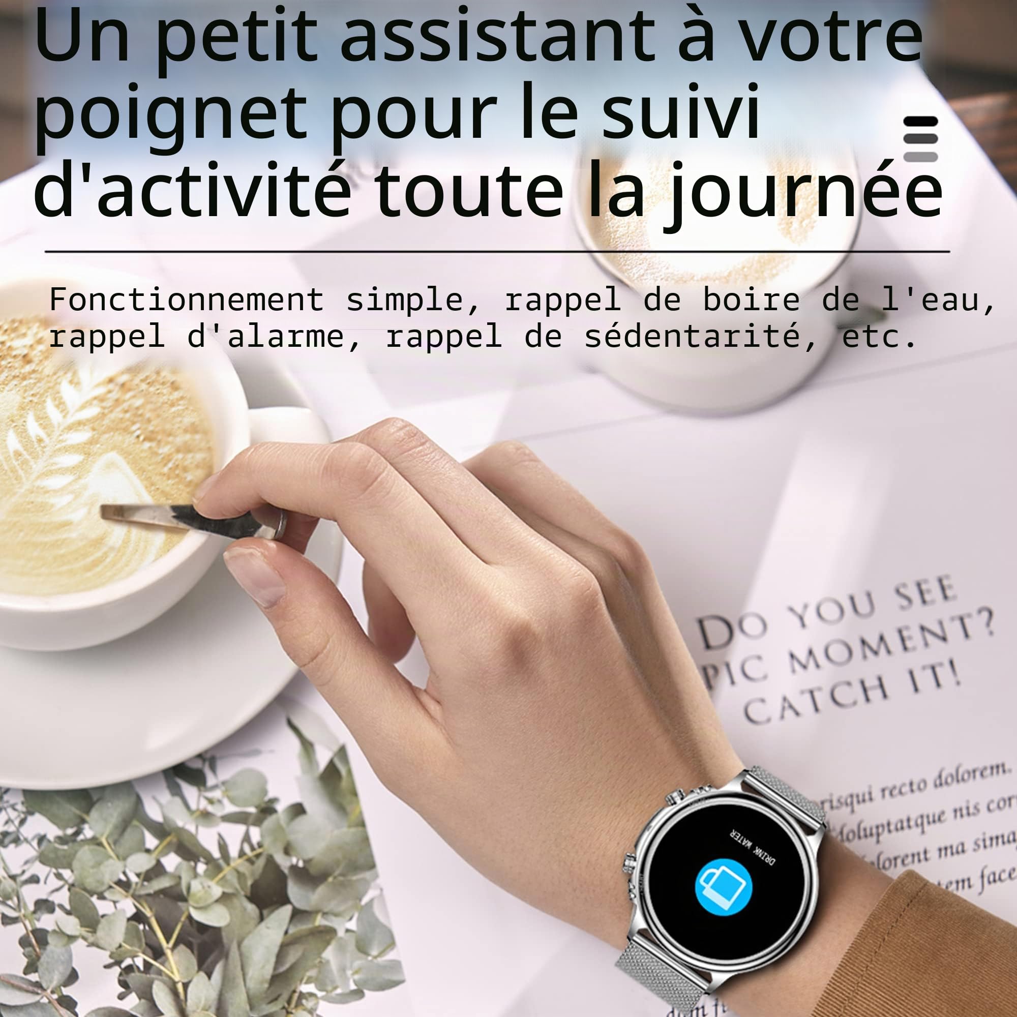 ZPIMY Montre connectée Femme avec Appel Bluetooth, 1,32" AMOLED Smartwatch, Suivi de santé Feminine, Tracker d'activité, Sommeil, Fréquence Cardiaque, SpO2, 5ATM Étanche pour iOS Android (Argent)