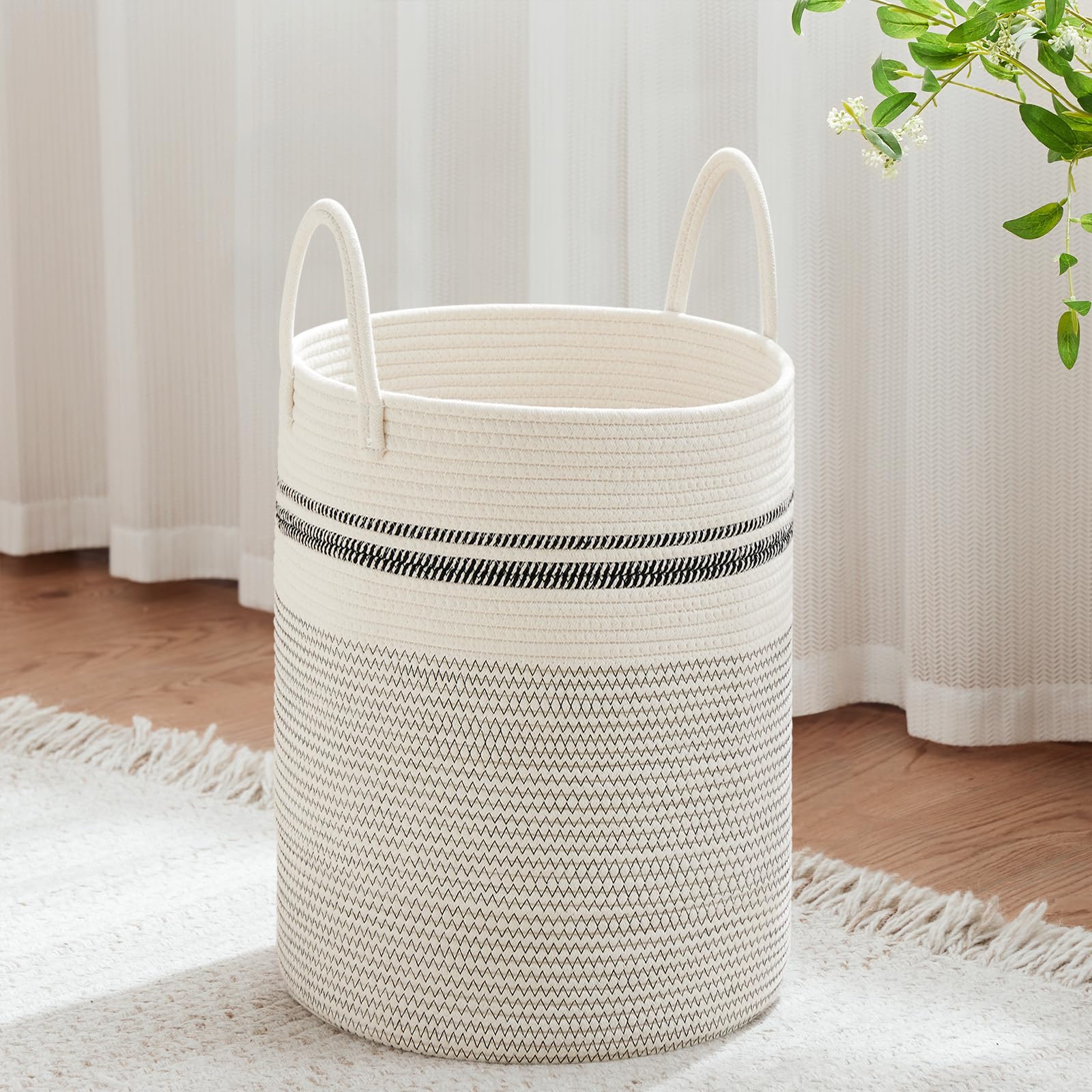Panier à linge en corde tissée grand panier de rangement jouets et plaids