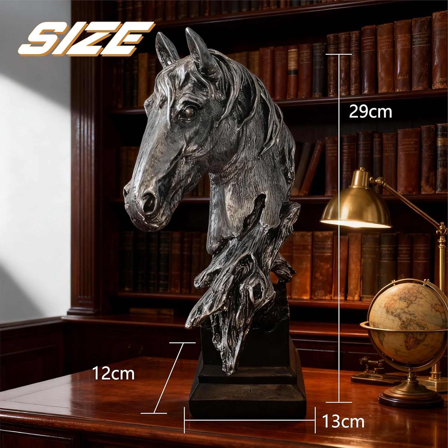 Creative Art Retro Horse Head Ornament 11.42" Resin Silver Statue Ornaments,Abstract Style Sculptures,Living Room Dining Desk Decorations,Bookshelf Decorative