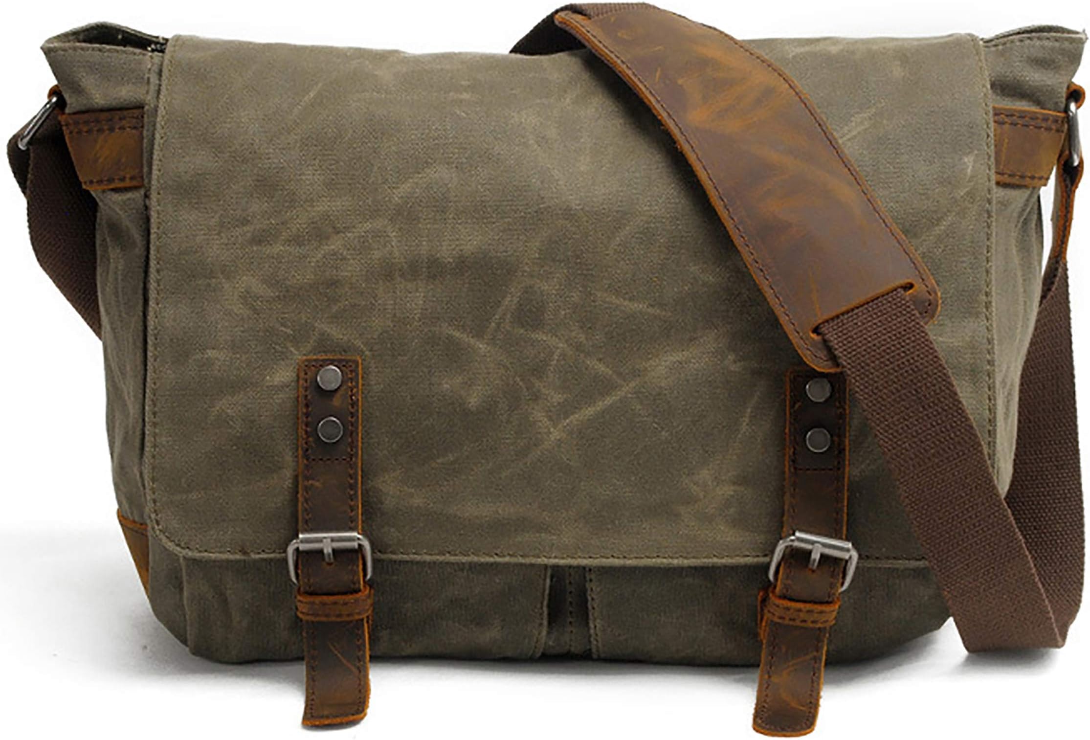 Men's Waxed Canvas Leather Messenger Bag Crossbody School Satchel Laptop Bag