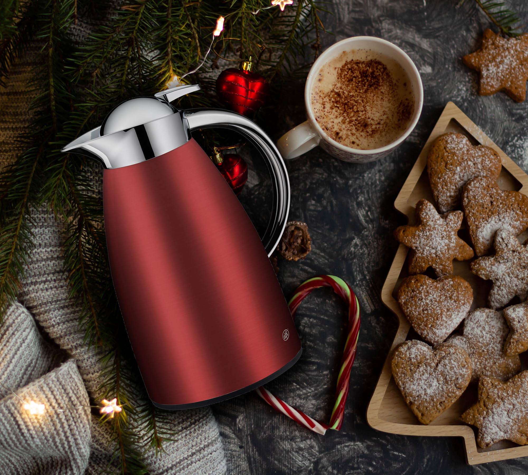 alfi SIGNO - Caraffa termica in acciaio INOX con inserto igienico in vetro temperato, chiusura a vite con comodo pulsante, impugnatura ergonomica, con una sola mano, ideale come caffettiera da caffè,