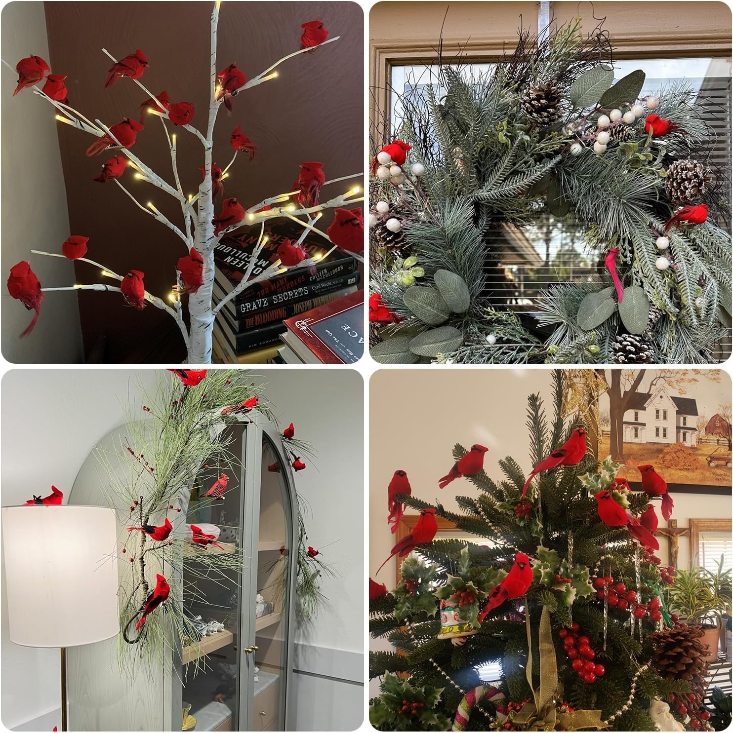 Ciarain 2PCS Red Cardinal Birds Ornament, Feathered Realistic Red Birds with Metal Wire Fixing Decor for Home, Christmas Tree, Party, 3D Mini Bird Decoration image 4