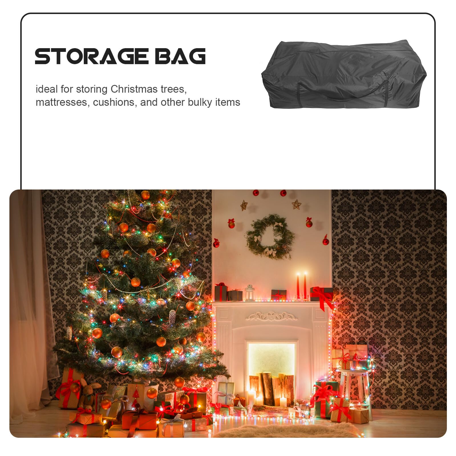 SHINEOFI Borsa Portaoggetti per Albero di Natale Oxford 420D Nero 173X76X51 CM con Manici e Cerniera Pieghevole Ampia Capacità per Materassi Cuscini e Mobili da Esterno per Riporre e