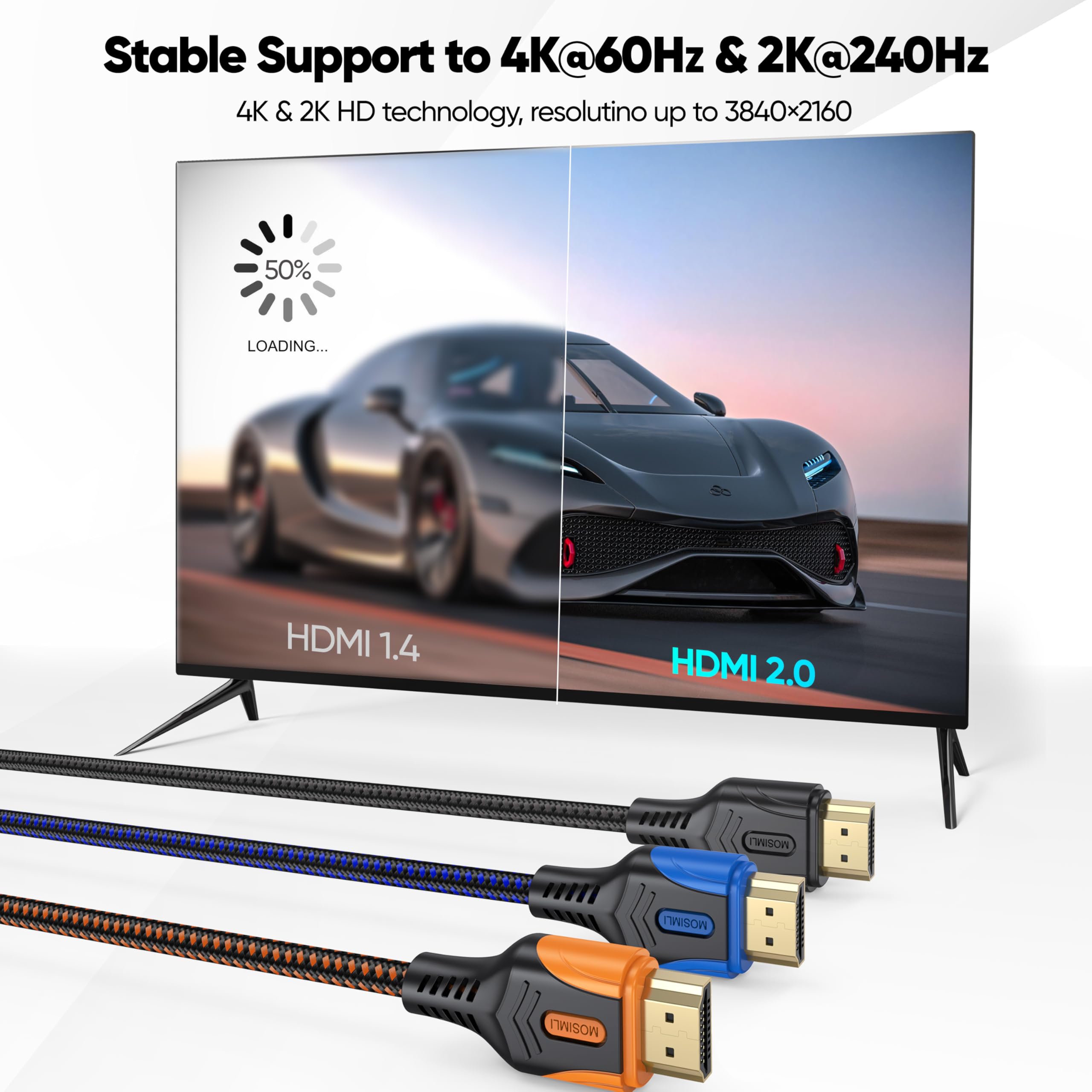Cable HDMI 4K de 6 pies, paquete de 3, compatible con monitor