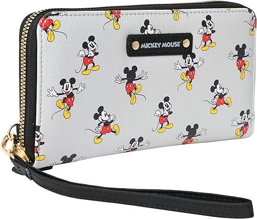 Miniatura 6 de Disney Cartera de mano Mickey Minnie Mouse Winnie Pooh con cremallera de piel sintética, Mickey Mouse Gris