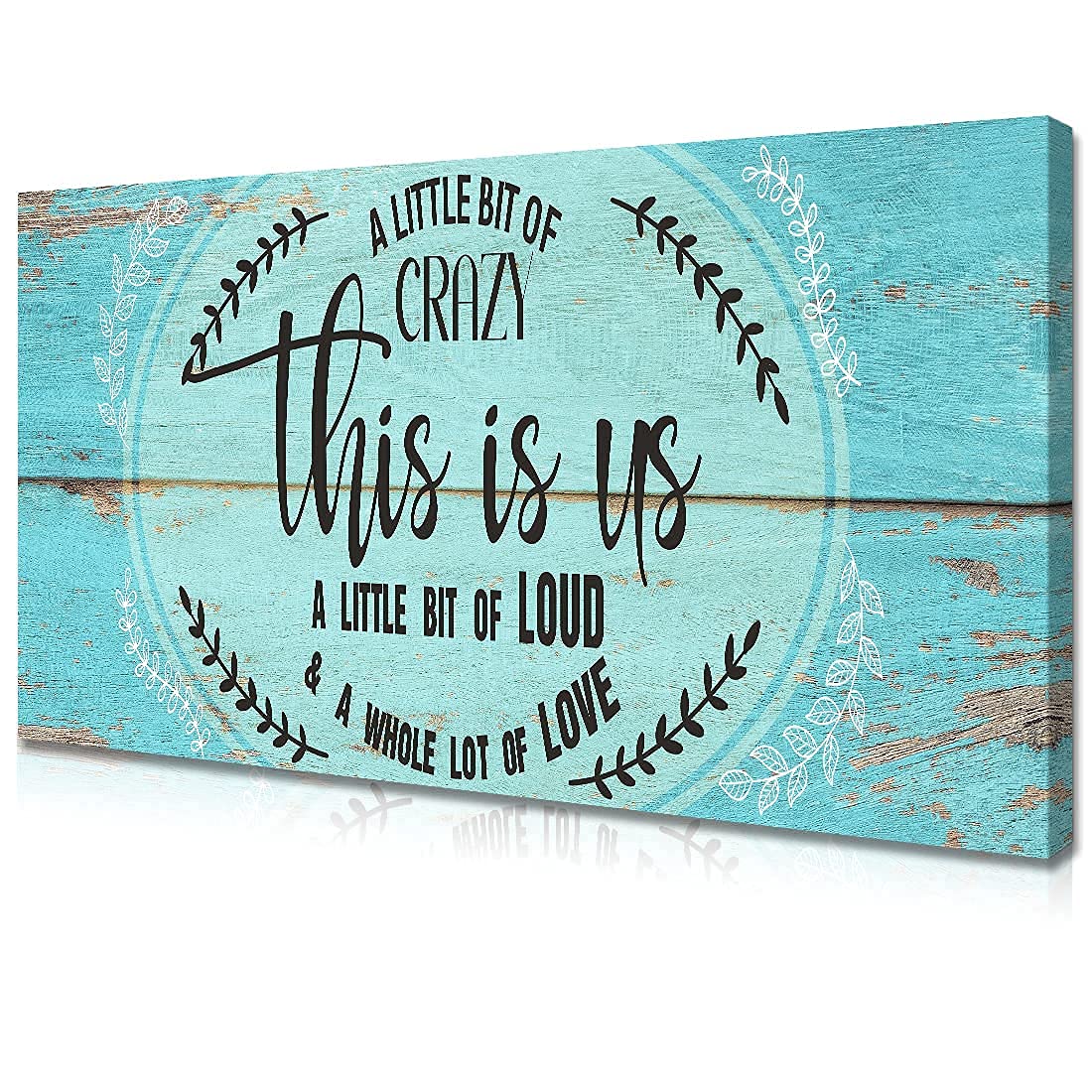 WOWGOOMOThis is Us Wall Art Home Decoration Sign a Little Bit of Crazy Whole Lot of Love Inspirational Rustic Wood Framed Canvas Prints Ready to Hang Wall Art for Home and Bedroom Decoration 6" x 17"