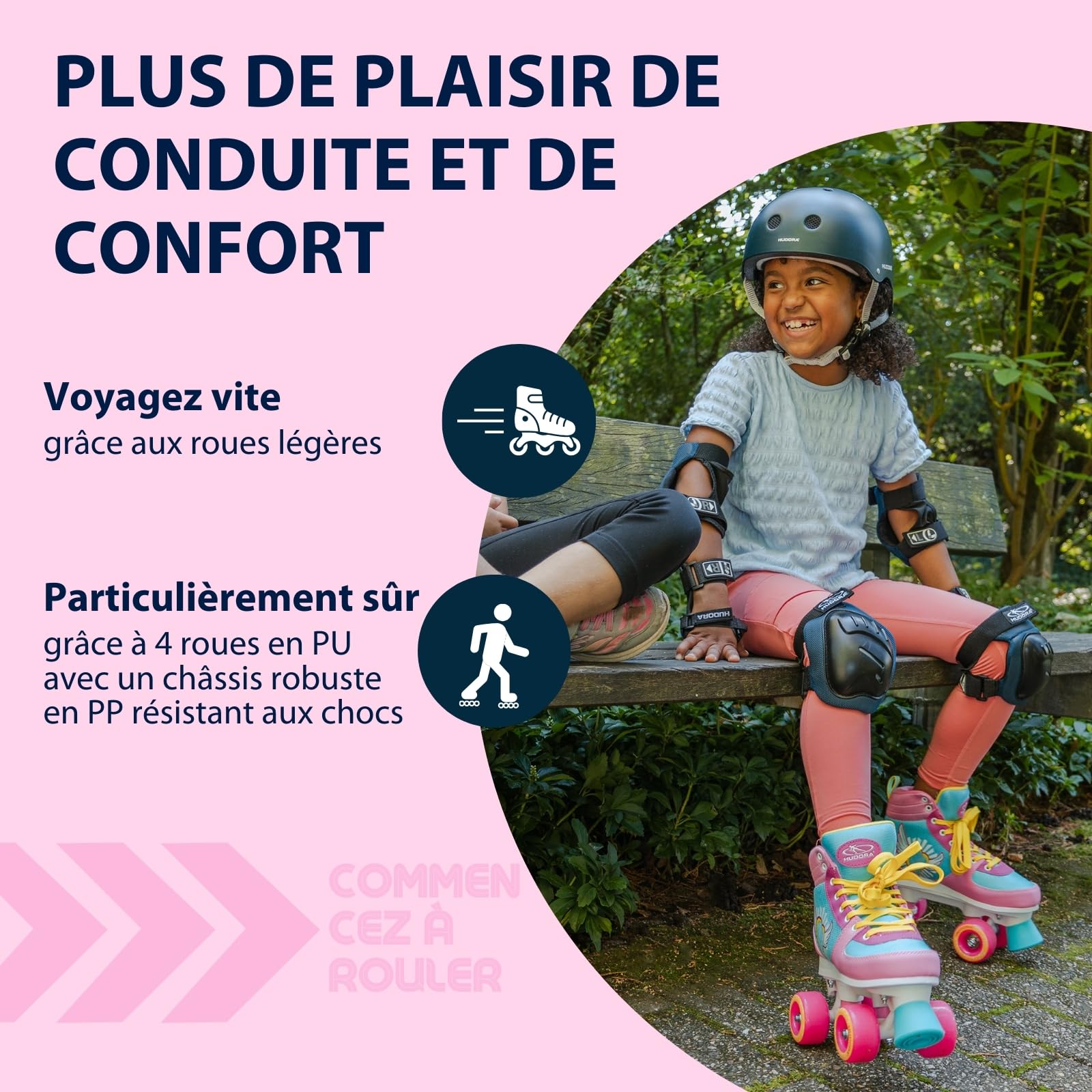 HUDORA Patins à roulettes Wonders en différentes Tailles - Patins Confortables pour Enfants au Design Cool - Patins pour Enfants et Adolescents - Chaussures de Roller en Similicuir de Haute qualité