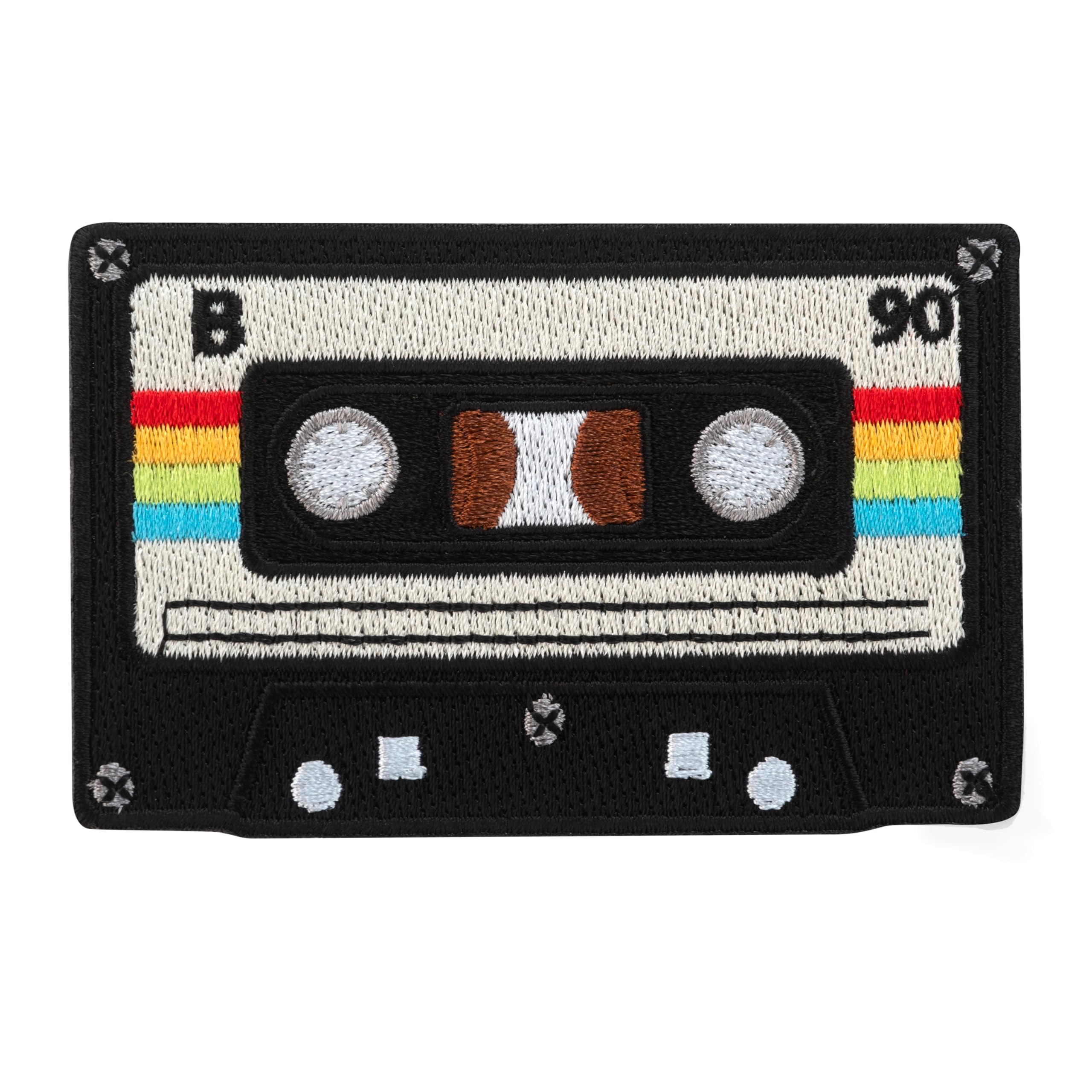 Urbanski Patch Retro Cassette with Rainbow Colors Embroidered Iron-On Patch 5.9 x 8.4 cm | Sew or Iron On Applique Badge