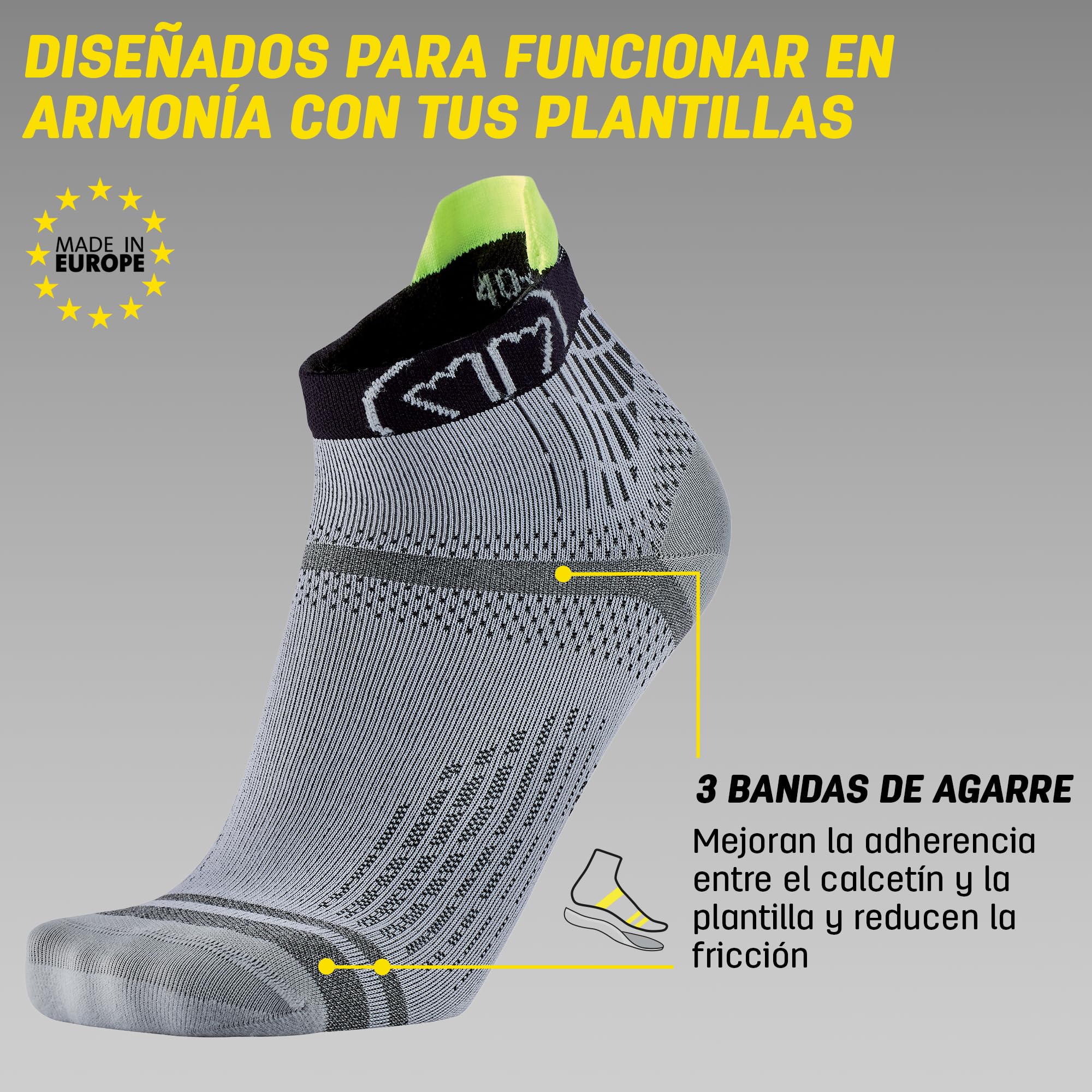 Sidas 2 pares de calcetines Run Feel para correr a pie, 3 bandas de agarre antideslizantes