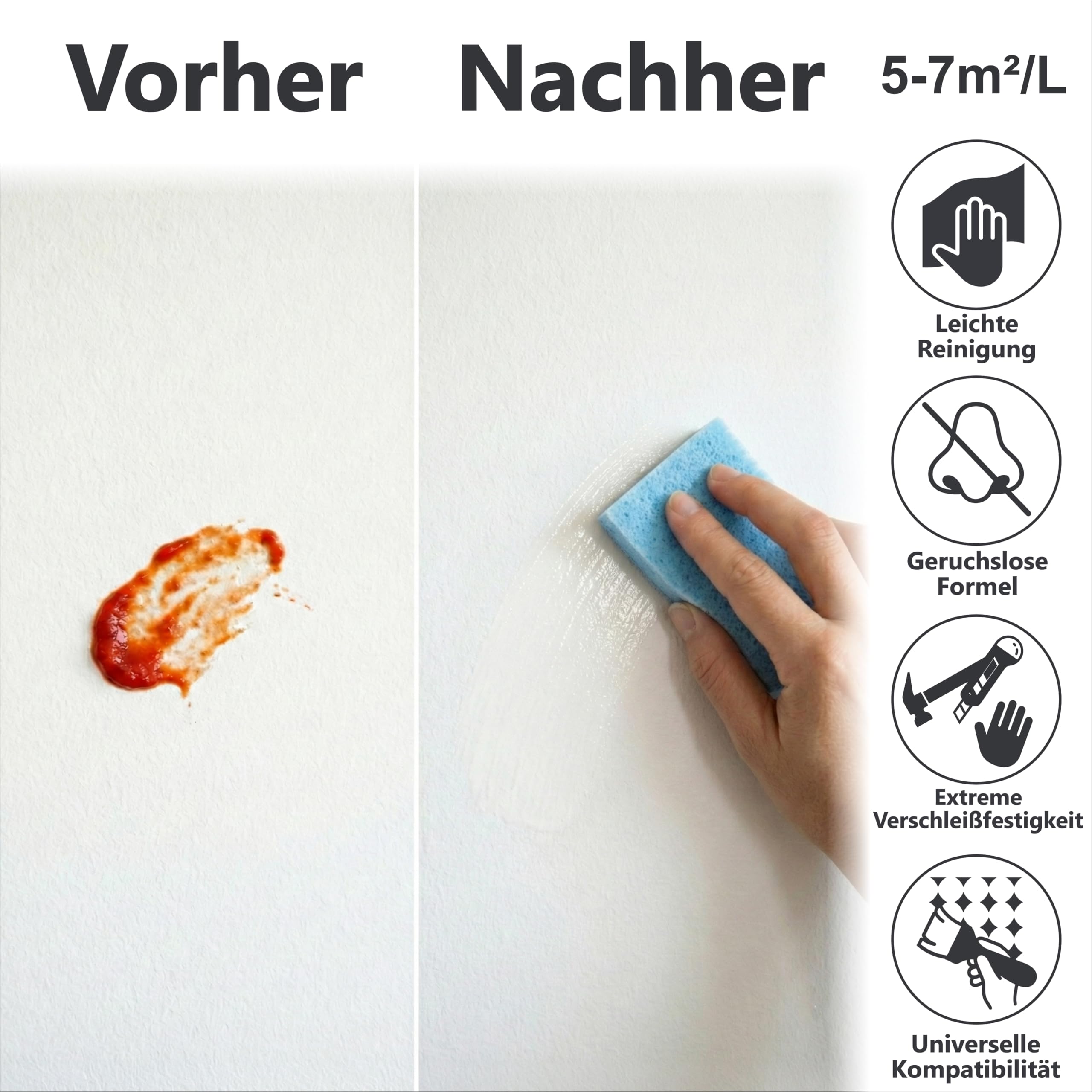 WO-WE Latexfarbe Innenweiß Abwaschbare Wandfarbe Wohnraumfarbe Küchenwandfarbe Seidenmatt W556 Weiß - 750ml