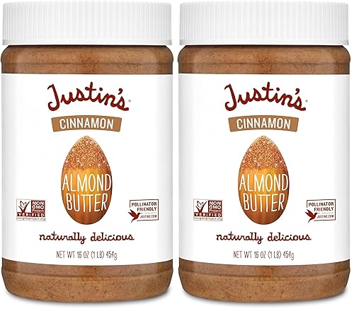 Miniatura 11 de Justin's Mantequilla de almendras de canela, sin revuelta, sin gluten, sin OMG, de origen responsable, tarro de 16 onzas