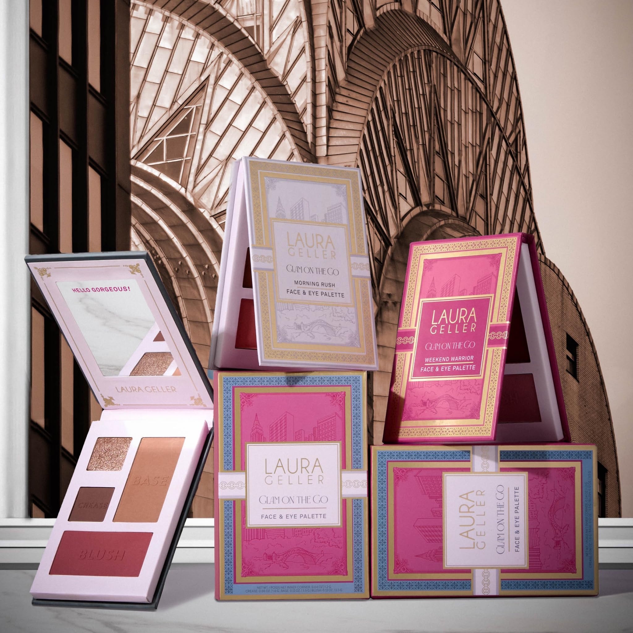 Laura Geller Beauty Glam On the Go Paletas de sombra de ojos y rubor – Cada juego incluye tres paletas – Listo para regalar – Maquillaje fácil de usar para pieles maduras