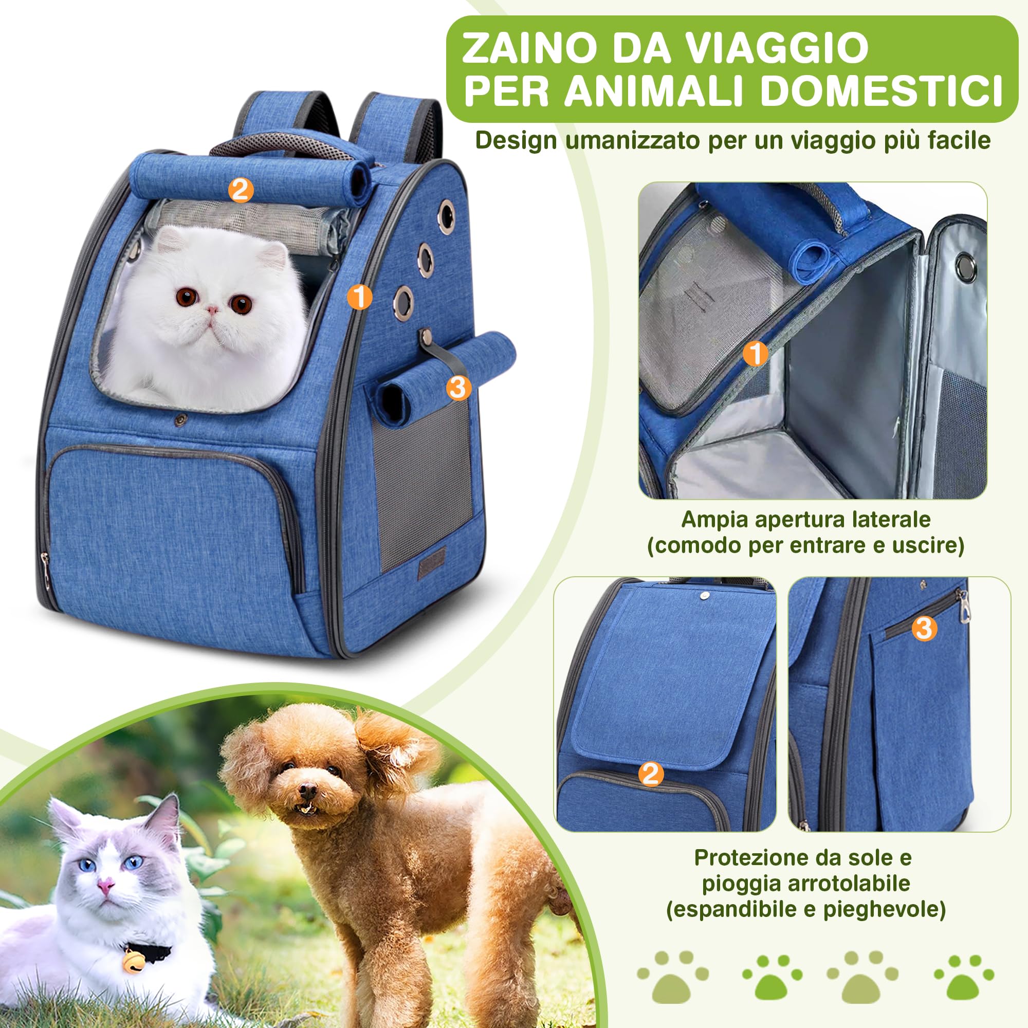Zaino Gatto ALLSOPETS Zaino Per Cani Di Piccola E Media Taglia - Zaino Porta Cane Porta Traversine Cani
