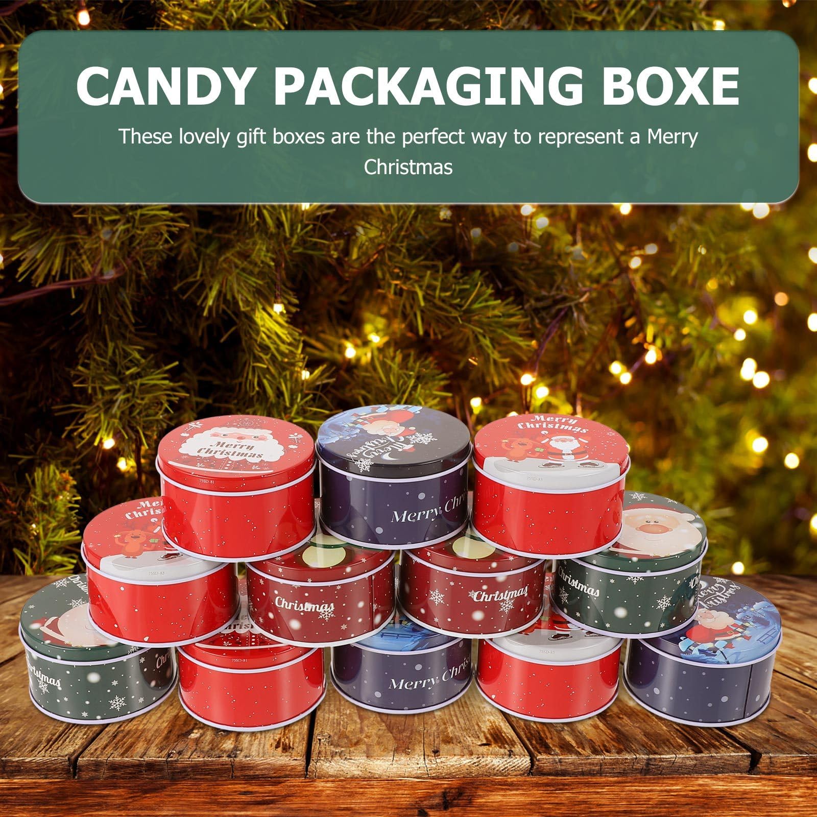 DOITOOL Lot de 12 boîtes à biscuits de Noël rondes gigognes en métal avec couvercles, boîtes cadeaux de Noël décoratives pour Noël