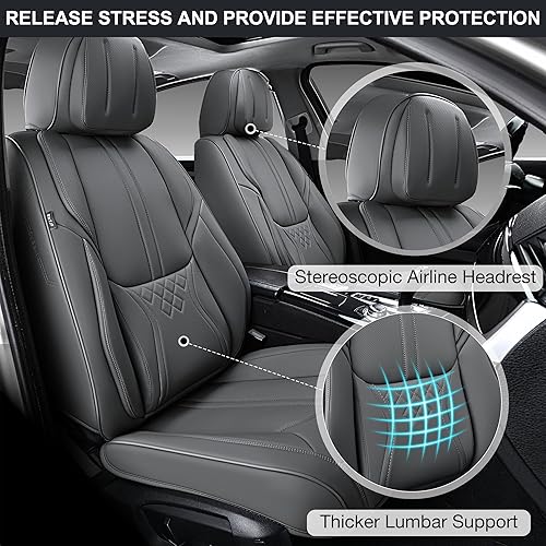 Miniatura 2 de Juego completo de fundas de asiento delantero y trasero para automóvil, universales, piel sintética impermeable, compatible con airbag, para la