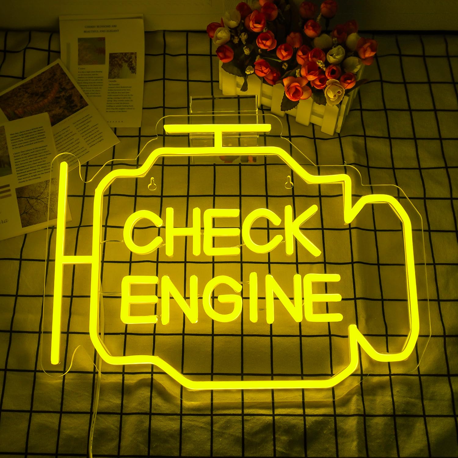 Horseneon Insegna al neon del motore di controllo Insegne a LED per garage Insegne luminose per officina di riparazione auto Insegna al neon gialla per officina di riparazione garage a parete