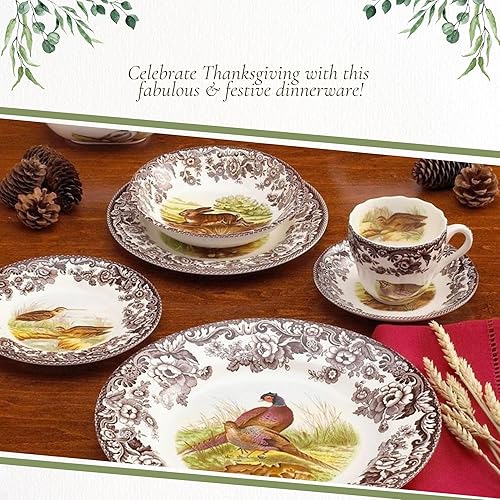 Miniatura 5 de Spode Woodland - Juego de vajilla de Acción de Gracias de 5 piezas, platos de porcelana, taza de té y platillo, colección de vajilla de otoño, apto