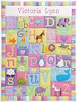Let's Make Memories Personalized Baby Quilt - Custom Embroidered Name, 3D Applique Animals & ABCs - Pastel Heirloom Blanket for Nursery, Baby Shower Gift 42x32