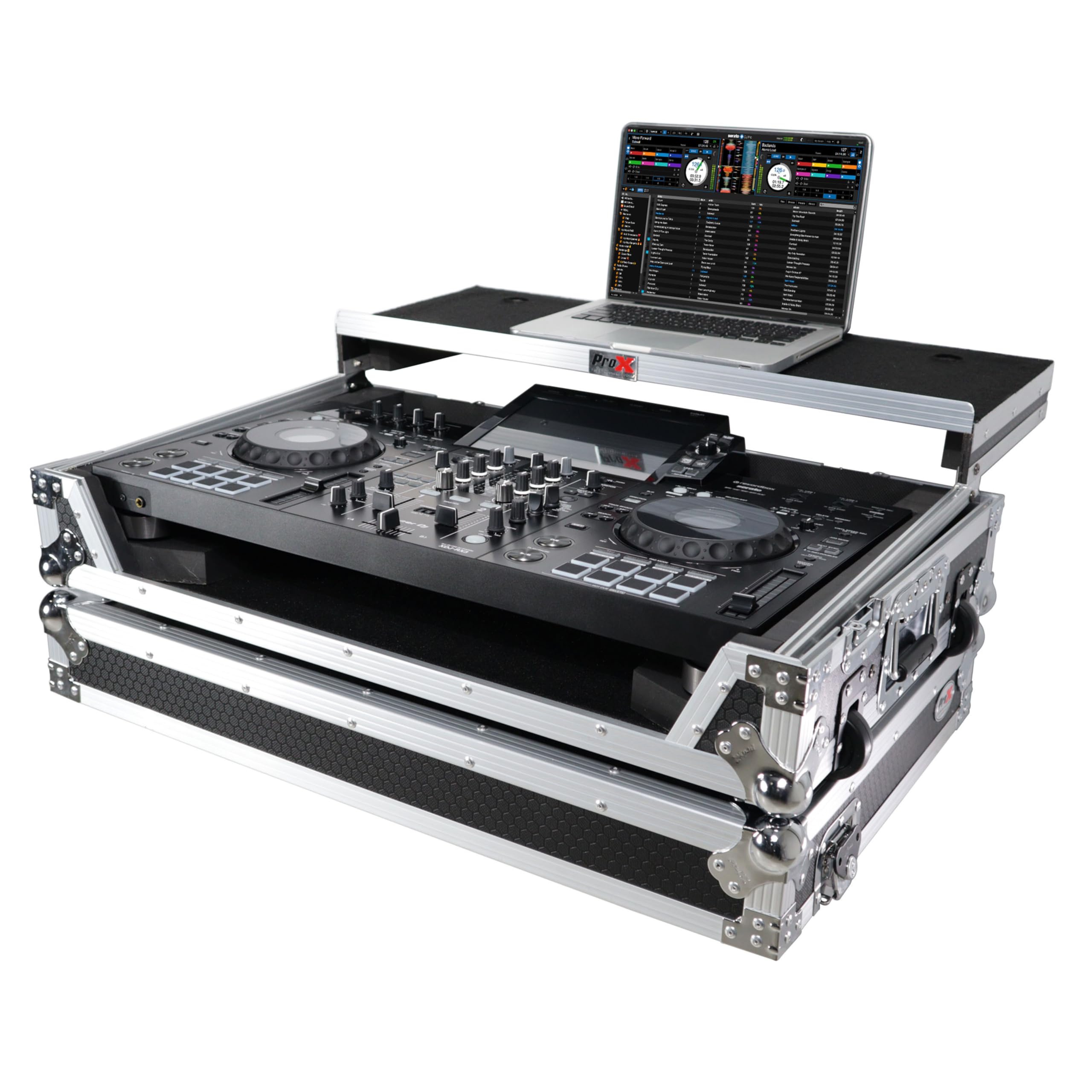 ProX XS-XDJRX3 WLT ATA Flight Case ATA Flight Case For Pioneer DDJ-REV5 XDJ-RX3 DJ Controller with Laptop Shelf 1U Rack Space and Wheels
