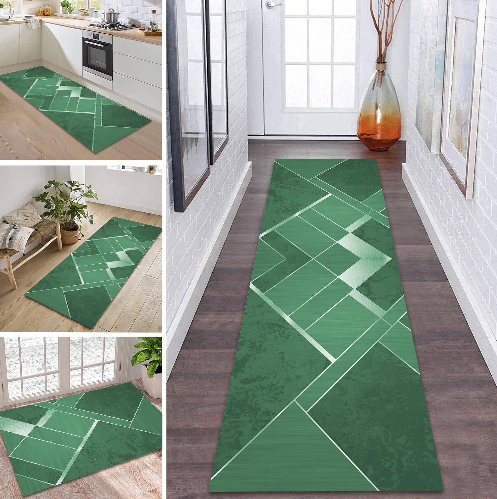 Tapis de couloir antidérapant fini les glissades tapis long vert 110x280 cm lavable