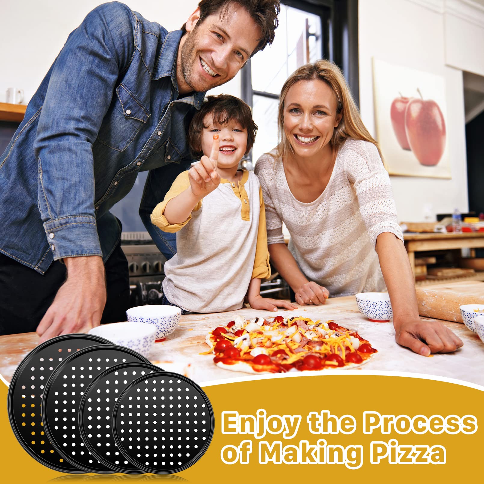 4 sartenes para pizza con agujeros, bandeja antiadherente para pizza, bandeja perforada, moldes redondos para pizza, bandeja para hornear pizza para el hogar de 9 pulgadas, 10 pulgadas, 11 6