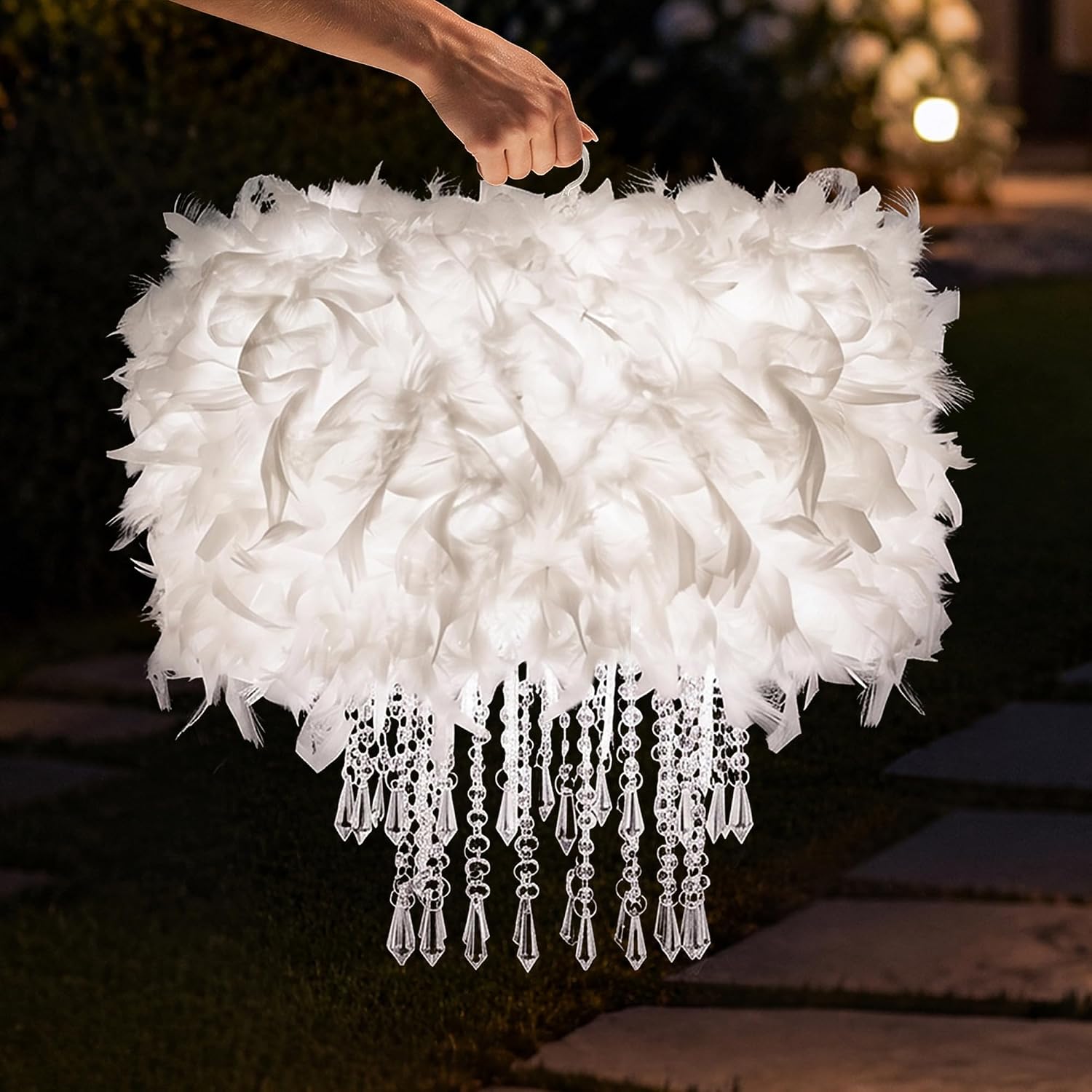 Cordless Rechargeable Feather Lamp with Beads, 19.7" RGB Portable Light