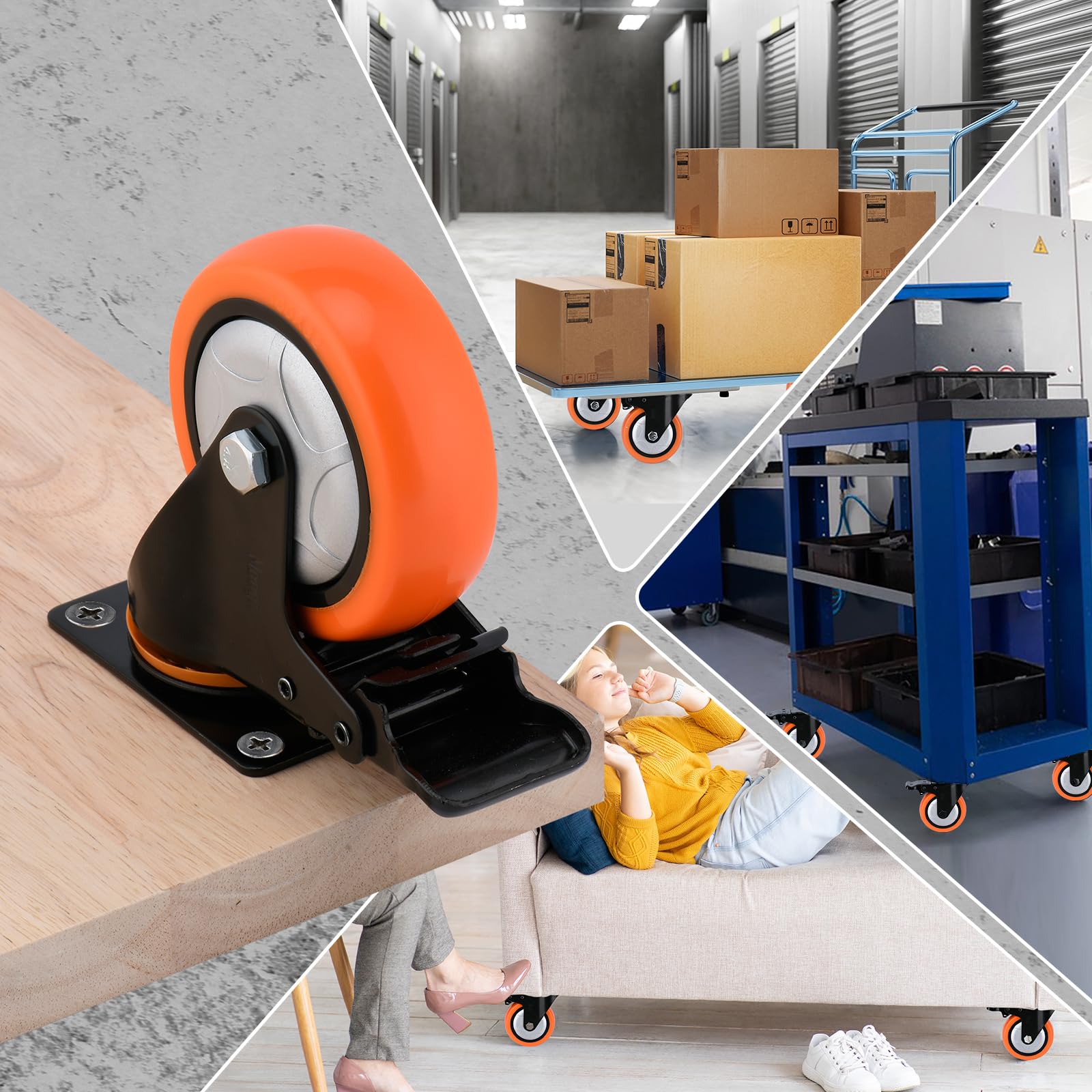 Moogiitools Ruedas Giratorias,Ruedas para Muebles Pesados con 4 Freno,4 Ruedas que No Dejan Marcas de Alta Resistencia - Ruedas Giratorias para Palets Engomadas (100mm-Hasta 800KG)