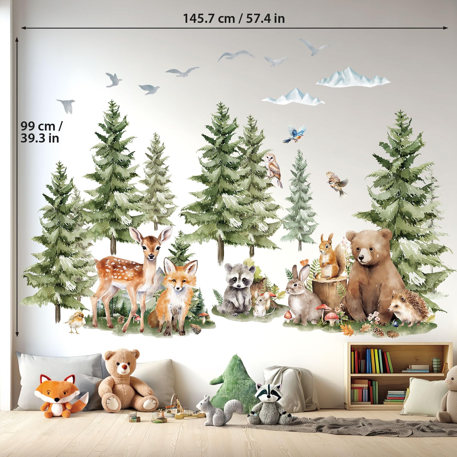DECOWALL SG4-2422 Wandtattoos mit Kiefern und Waldtieren Berg Wald Wald Tier Hirsch Fuchs Wand Aufkleber Kinder gemütliche Zimmer Kinderzimmer Schlafzimmer Spielzimmer Dekor