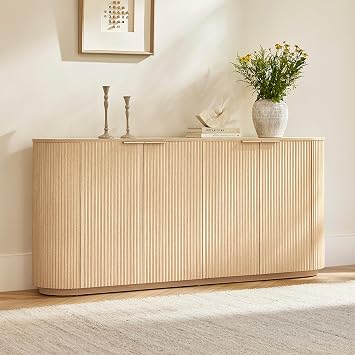 CHITA 70" Sideboard Buffet Cabinet with Storage, Fluted Cabinet with Doors and Adjustable Shelves, Natural Oak