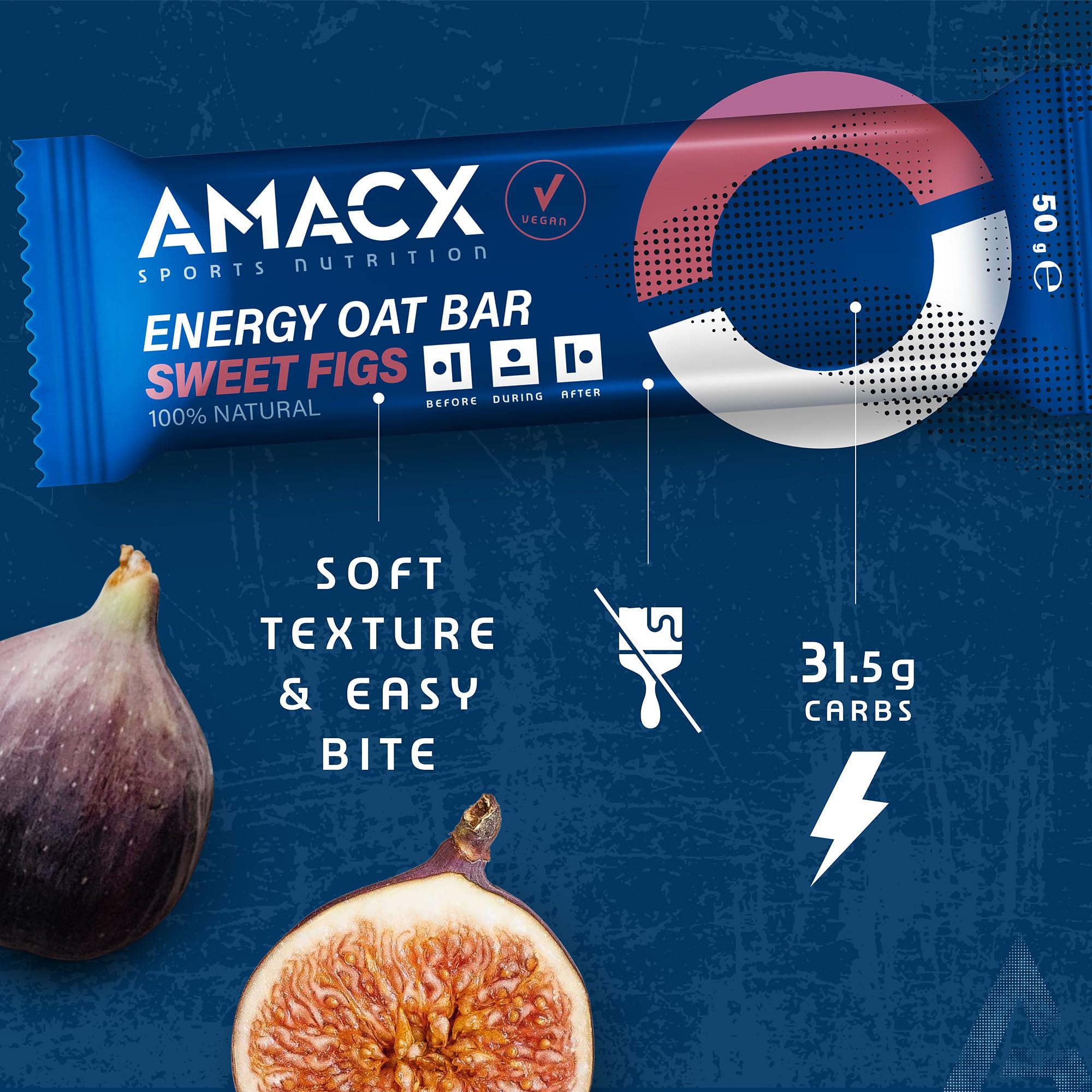 AMACX Barretta Proteica Energy Oat Bar – Barrette Energetiche Ciclismo e Corsa con 50mg di Magnesio – Confezione da 12 – Snack di Avena per Atleti con Proteine – Fichi Dolci