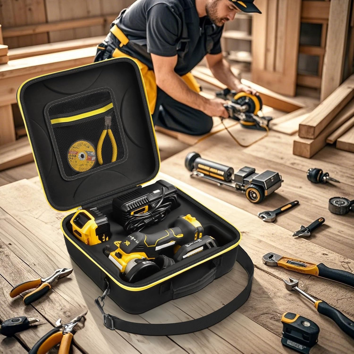 GWCASE EVA Carrying Case Compatible with DEWALT Grinder 20V MAX Cut Off Tool 3 in 1 Brushless DCS438B, Storage Bag Holder Organizer for Charger, Batteries, Cutting Wheel &Other Accessories (Box Only)