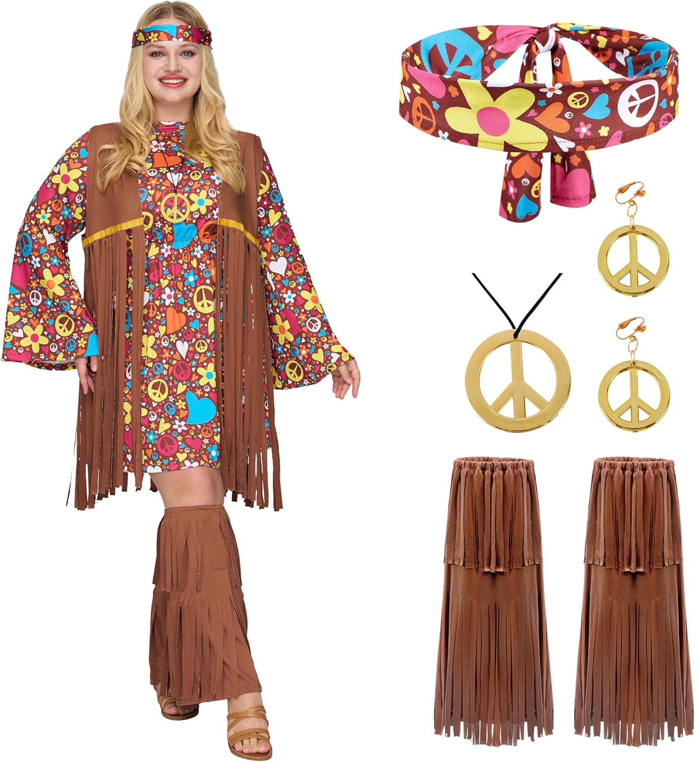 Spooktacular Creations Plus Size Halloween Costumes Woman 2024, Women Hippie Costume Set, 70s Outfits Hippie Attire 3X-Large