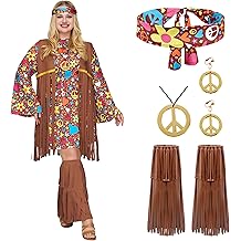 Hippie Costume Women, Halloween 70s Outfits for Women, Adult Hippie Dresses for Halloween Party