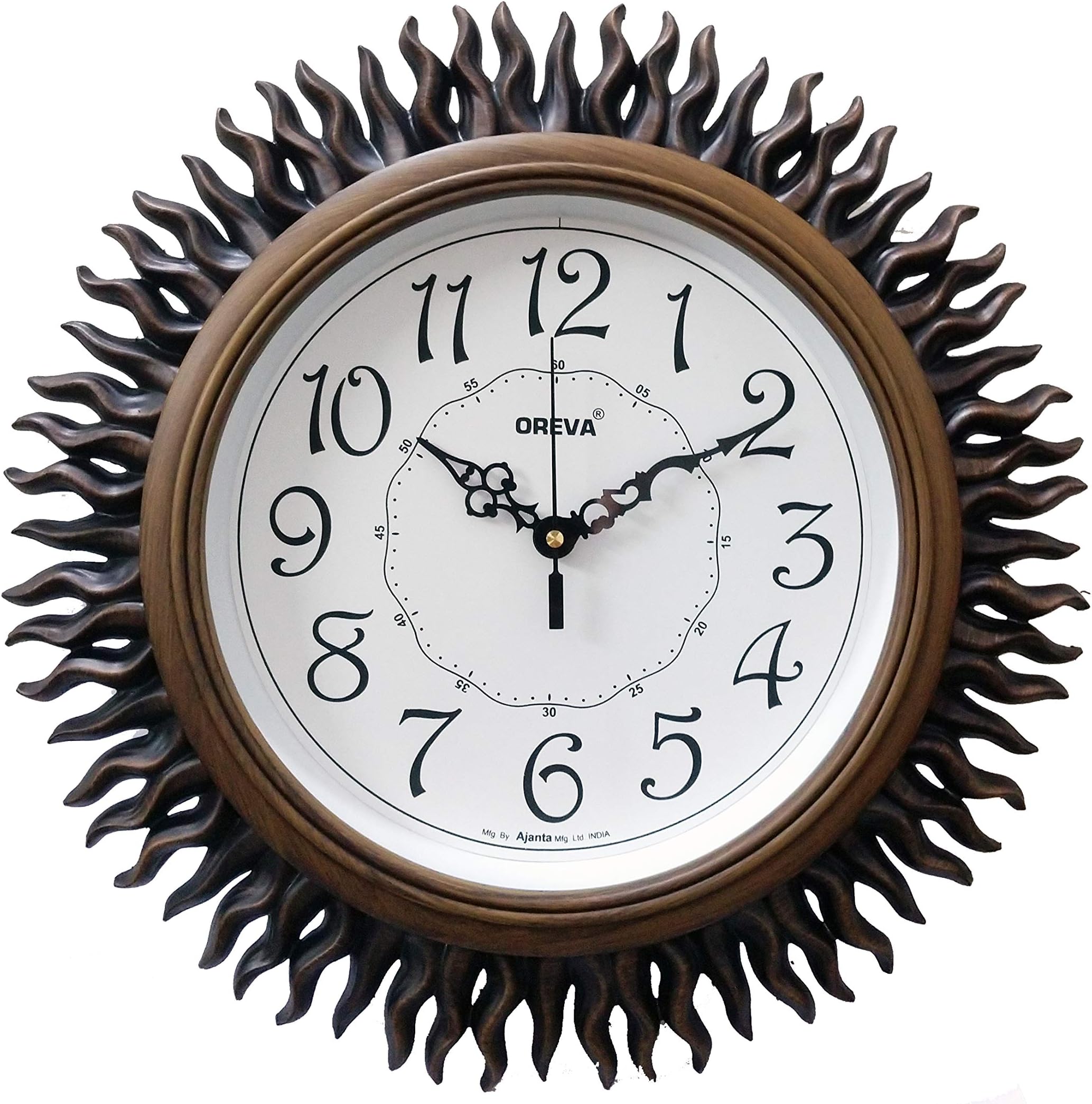 OREVA Plastic Wooden Look Designer Analog Wall Clock (Aq 6207, Wood, 32.5 X 32.5 X 4.8 Cm)