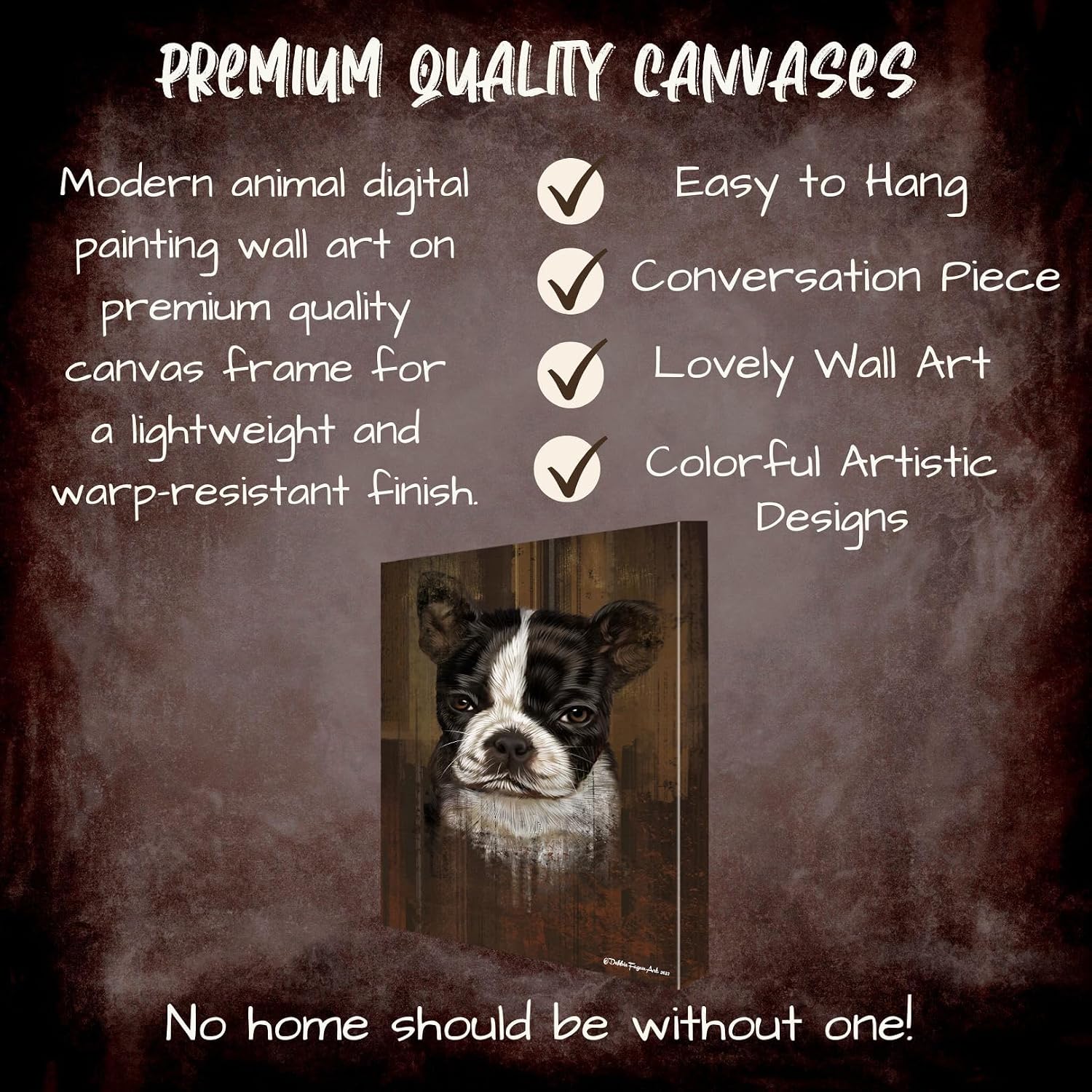 Rustic with Boston Terrier Dog Canvas Wall Art - Premium Quality Ready to Hang Room Decor - Pecan Floating Framed 24" x 24"