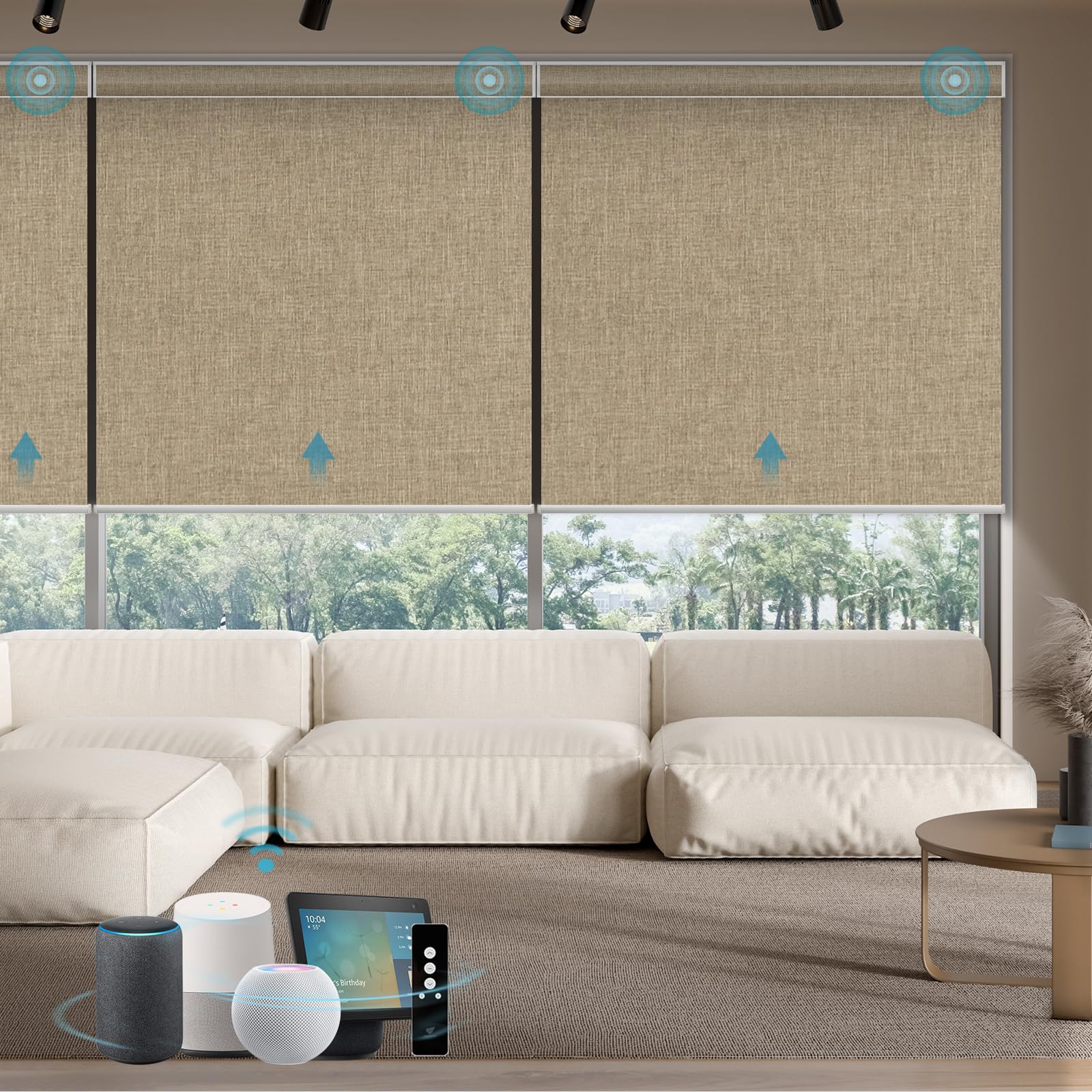 SmartWings Motorized Smart Blinds with Remote, Custom Automatic 100% Blackout Roller Shade Compatible with Alexa/Homekit/Google, Electric Smart Blinds