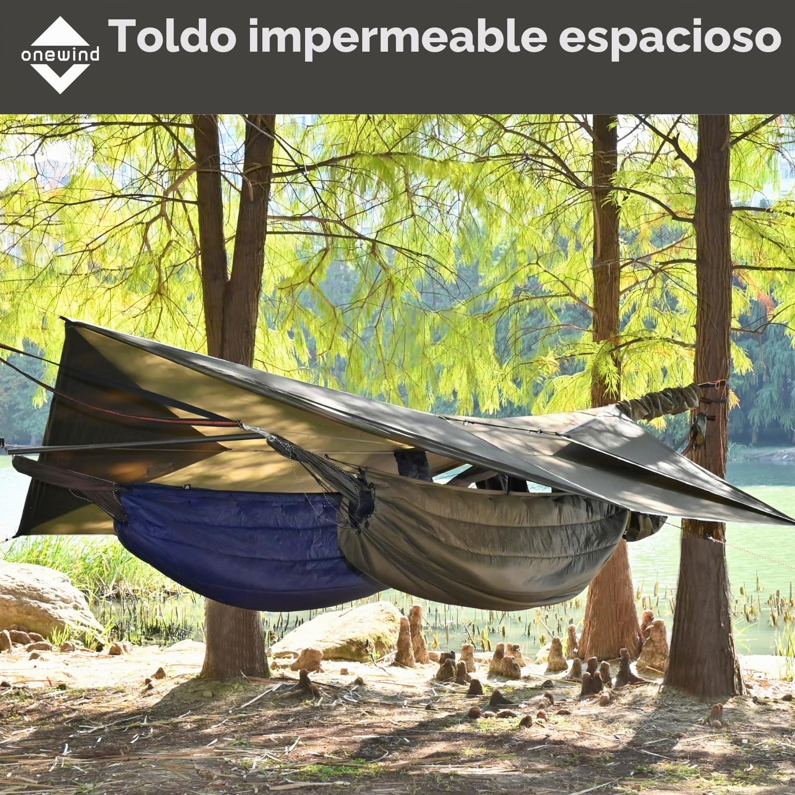 onewind Lona para hamaca, mosca para lluvia, ultraligera, cubierta grande, refugio con puertas, portátil para arbustos de invierno, tienda de campaña, todos los accesorios incluidos (verde oliva1, 365