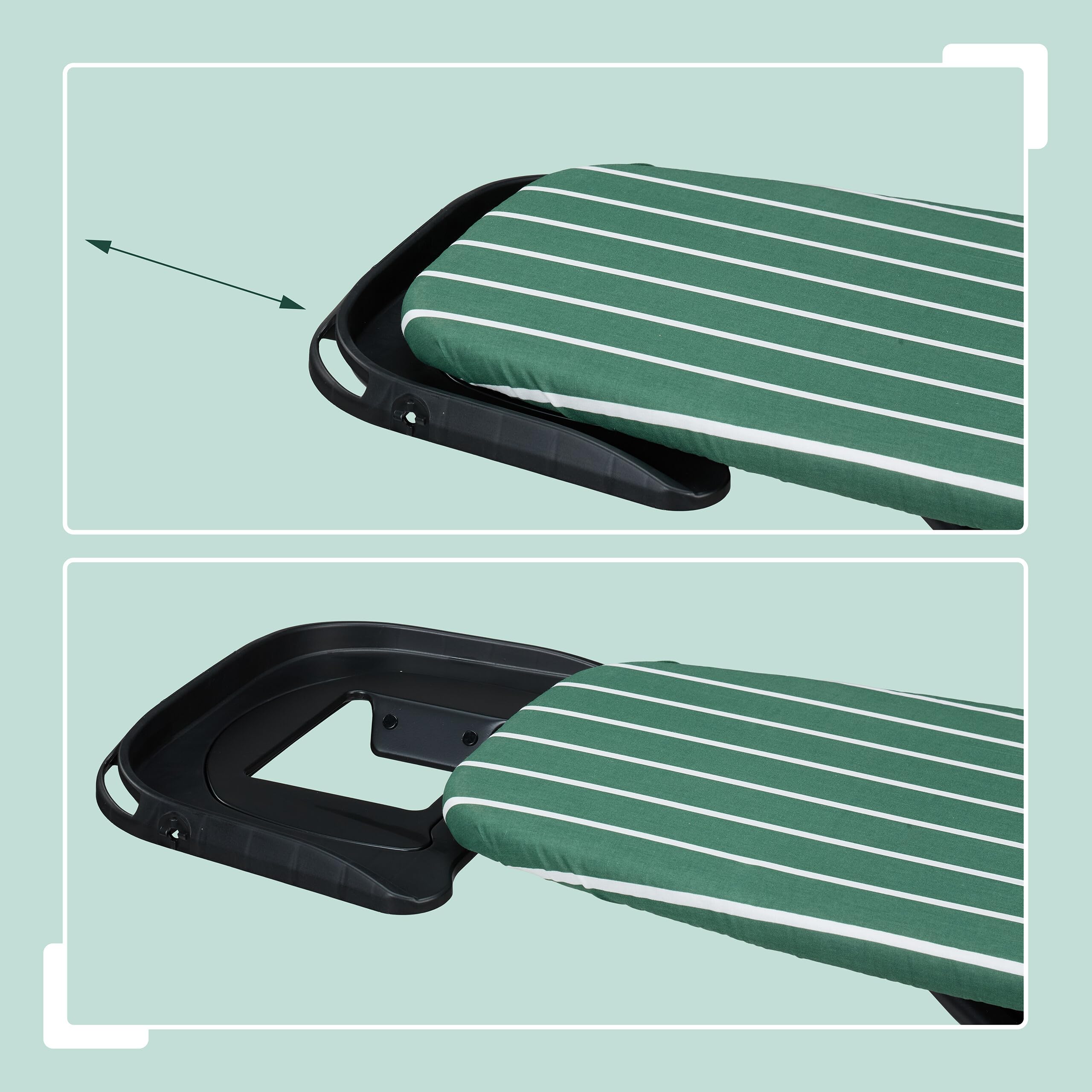 Relaxdays ASSE da Stiro Pieghevole, Tavolo Ferro a Vapore, Piano Stirare Salvaspazio 121x39 cm, Copriasse, Verde Bianco