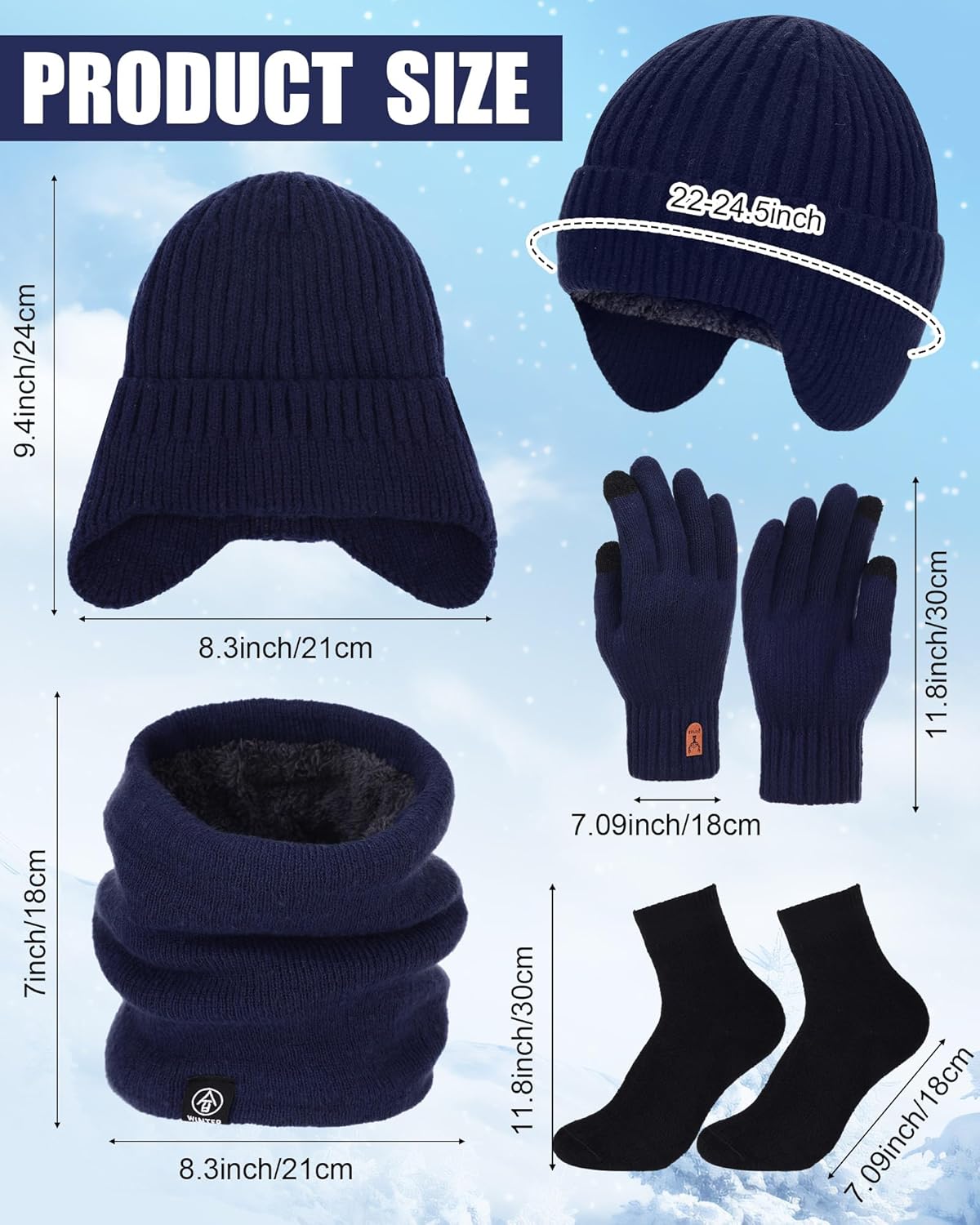 JenPen 15 Pieces Winter Beanie Visor Hat Neck Warmer Scarf Touchscreen Gloves and Sock Set for Men and Women Outdoor Winter Warmer Set - Image 2