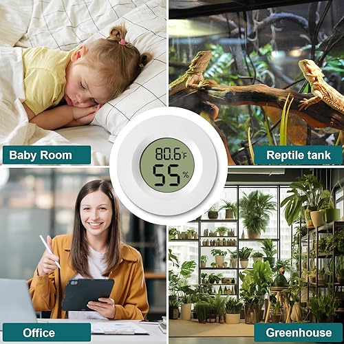 Miniatura 7 de Paquete de 4 mini higrómetros y termómetros, medidor digital de temperatura de humedad para interiores y exteriores (), para el hogar, invernadero,