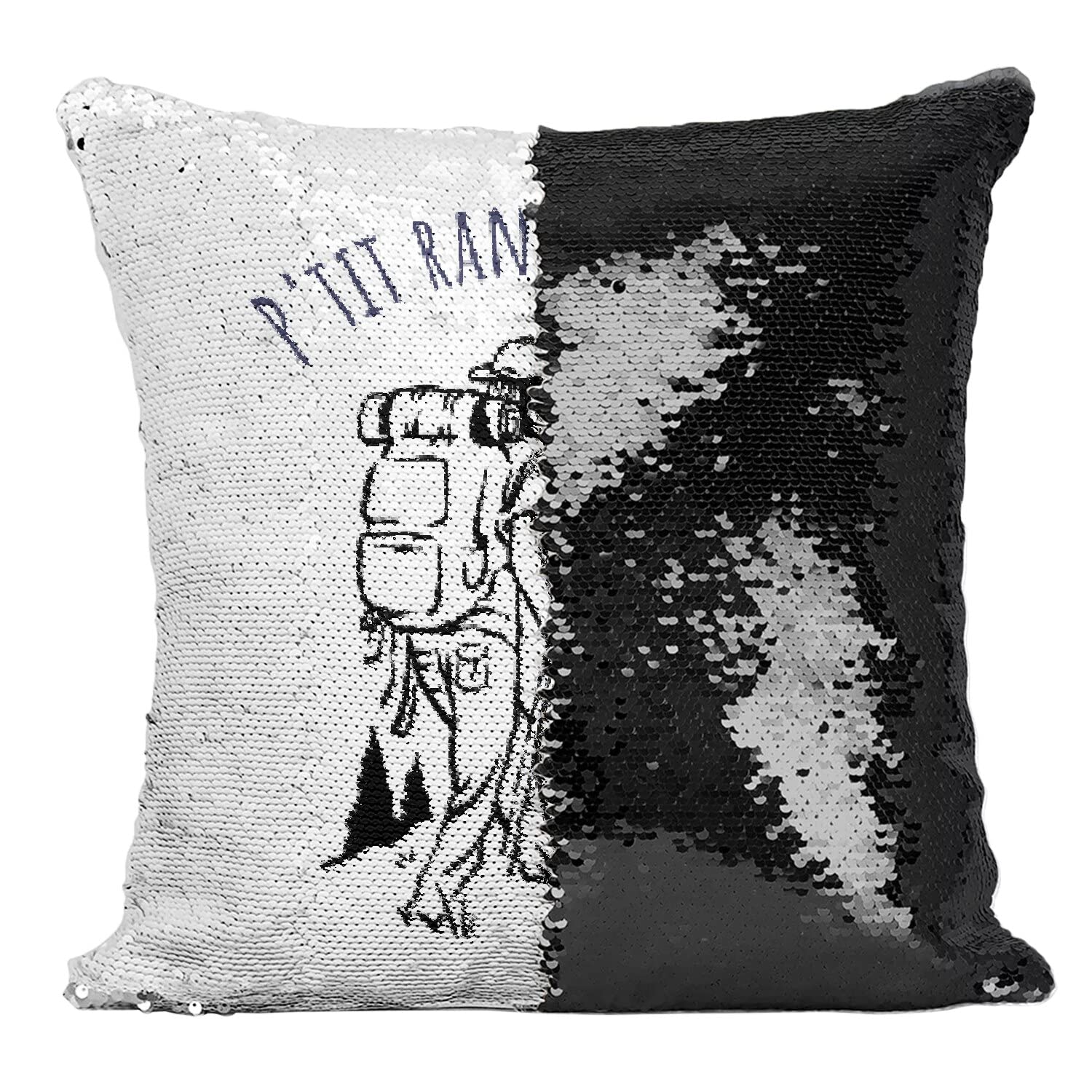 Coussin Sequin Paillettes Noir P'tit Randonneur Enfant pour Déco Randonnée