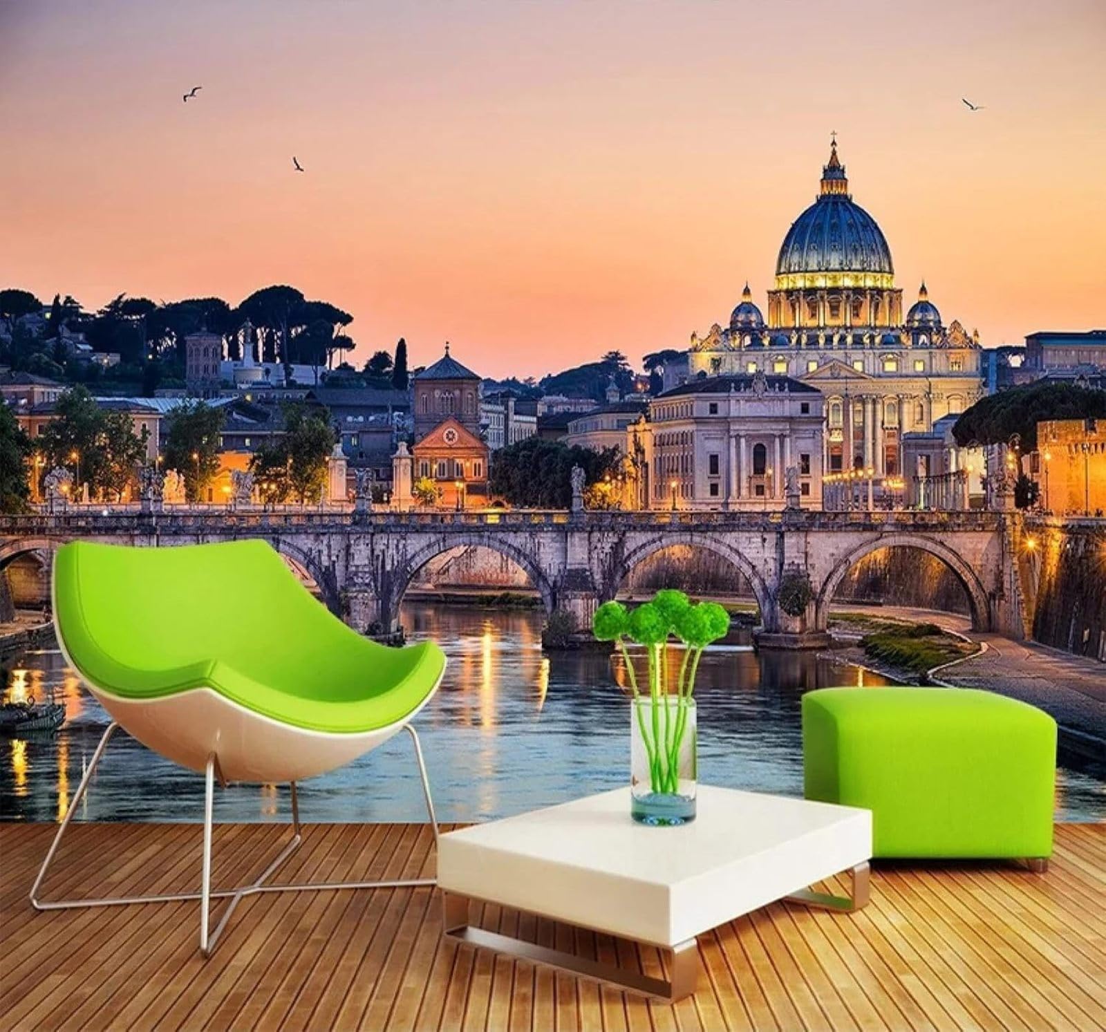 XLMING Beautiful Sunset City Architecture Arched Bridge River 3D Wallpaper Silky Texture Home Study Office Grey Dining Room Sofa Bedroom Living Room TV Backdrop-350cm×256cm