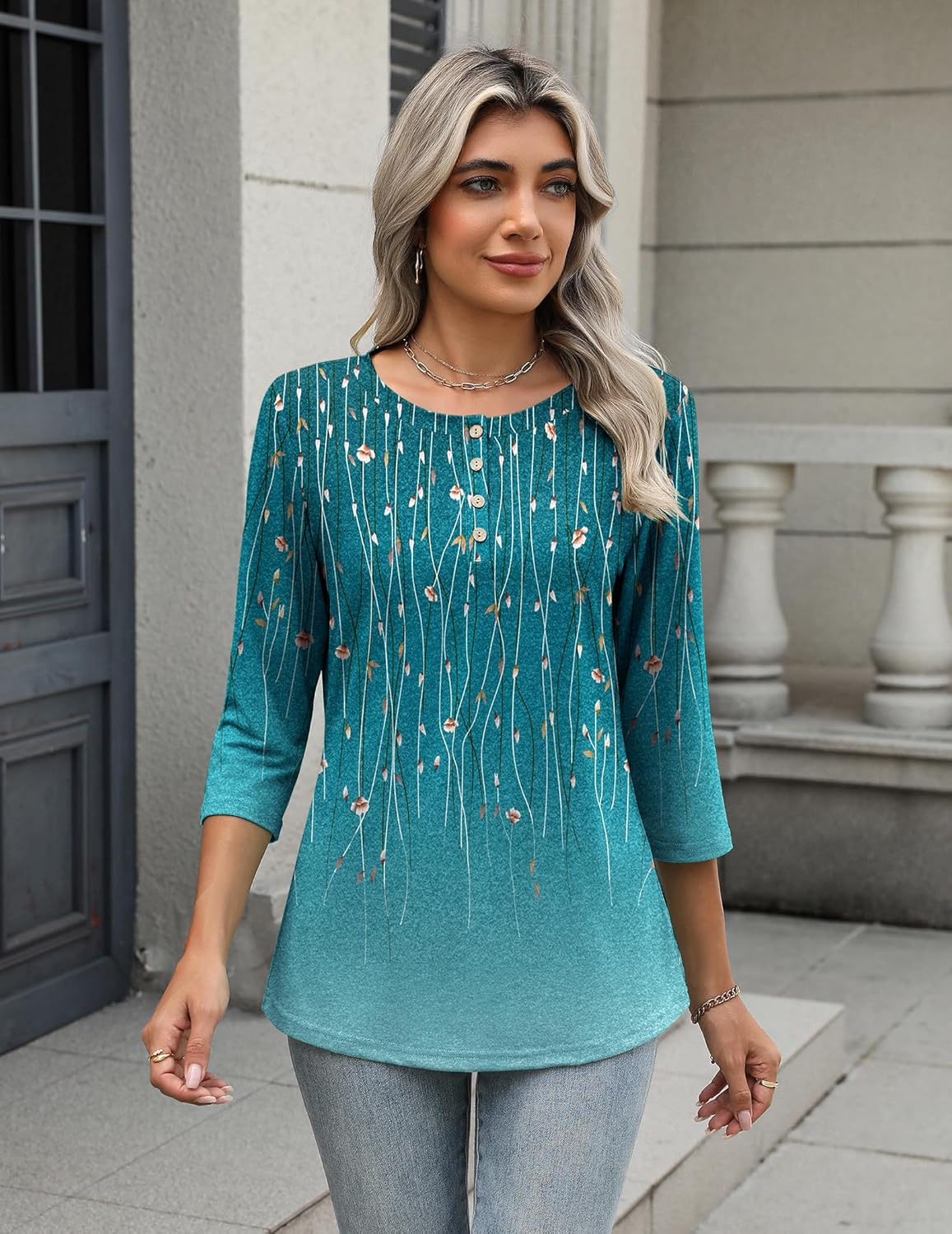 Zeagoo 3/4 Length Sleeve Women Tops Crew Neck Blouses Dressy Casual Summer T Shirts Loose Fit Business Work Clothes - Image 5