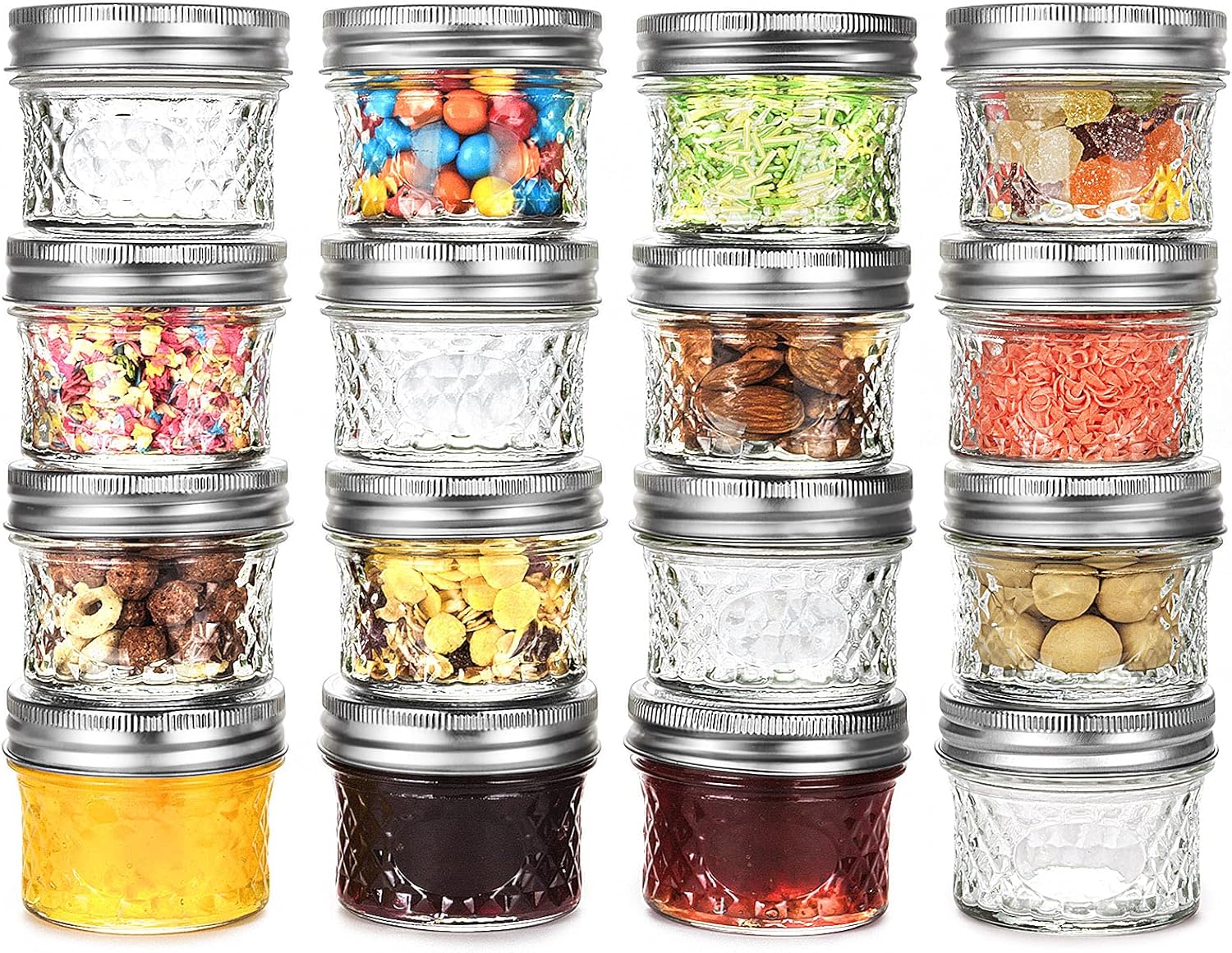Mason Jars 8 OZ 16 Pack, AIVIKI Regular Mouth Glass Canning Jars with Silver Metal Airtight Lids and Bands for Jam, Honey, Wedding Favors, Shower Favors, Food Storage, Overnight Oats, Dry Food, Meal Prep, 20 Whiteboard Labels: Home & Kitchen