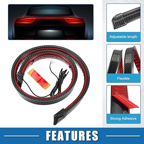 Miniatura 3 de Alerón universal para auto con luz de freno LED roja de 47.2 pulgadas1.2m Kit de labio para maletero, tira de luz trasera para auto, alerón de cola,