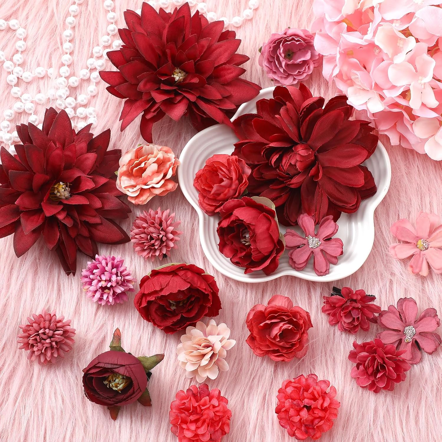 BBTO 21 Pcs Flower Hair Clip Rose Hair Clips Barrettes for Women Flower Accessories Boho Bride Claw Clip Hairpin Brooch Pin Headpiece for Wedding(Red Series) - Image 7