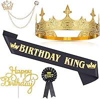 Vista 1 de Junkin 5 accesorios de cumpleaños para hombre, incluyen corona de rey con banda de hojalata, broche de cadena colgante para fiesta de cumpleaños