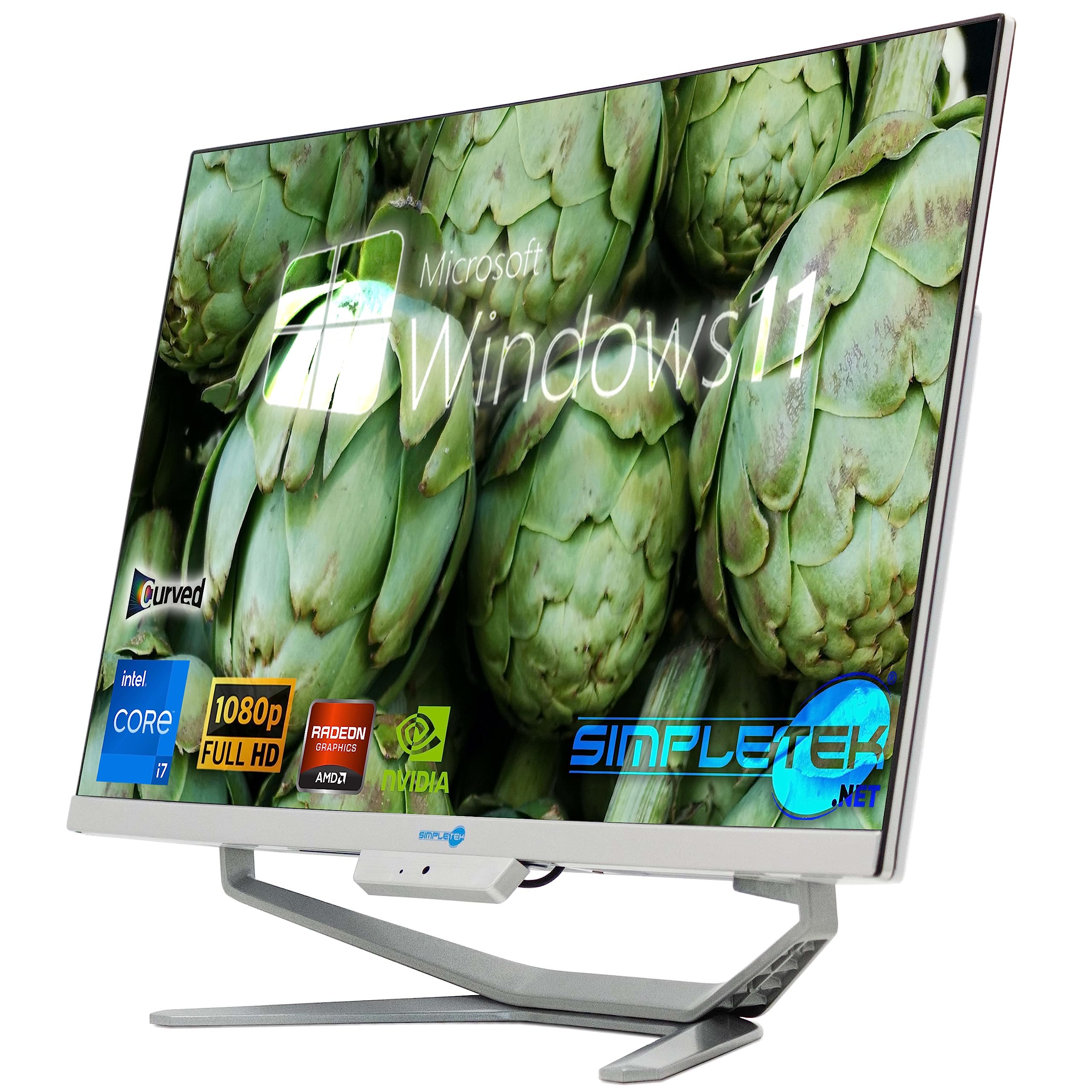 SIMPLETEK - PC All in One con Schermo Curvo 24" Core i7 | Scheda Video Nvidia GT710 da 2GB | Windows 11 | 16GB RAM SSD 480GB | Ideale per Editing Video, Gaming, Lavoro